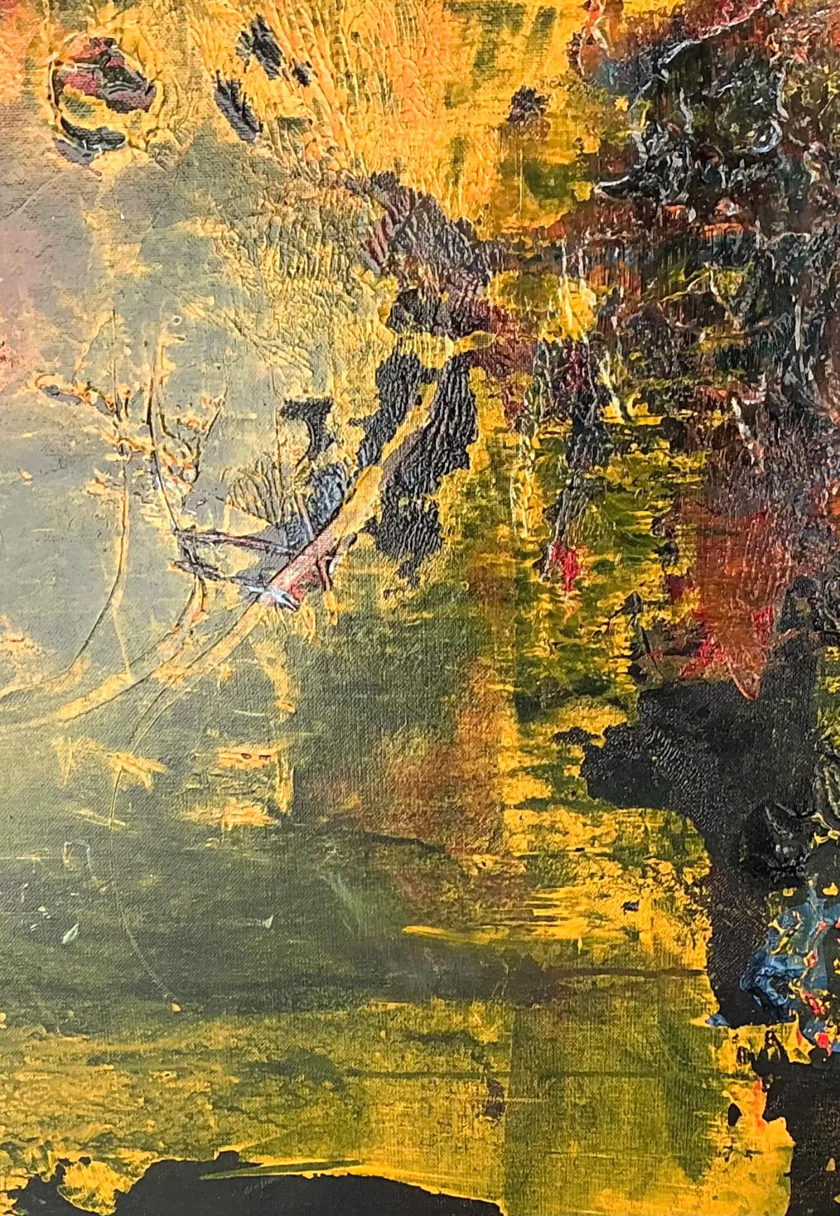 Vintage Abstract Expressionist Painting on Canvas - Close-up view