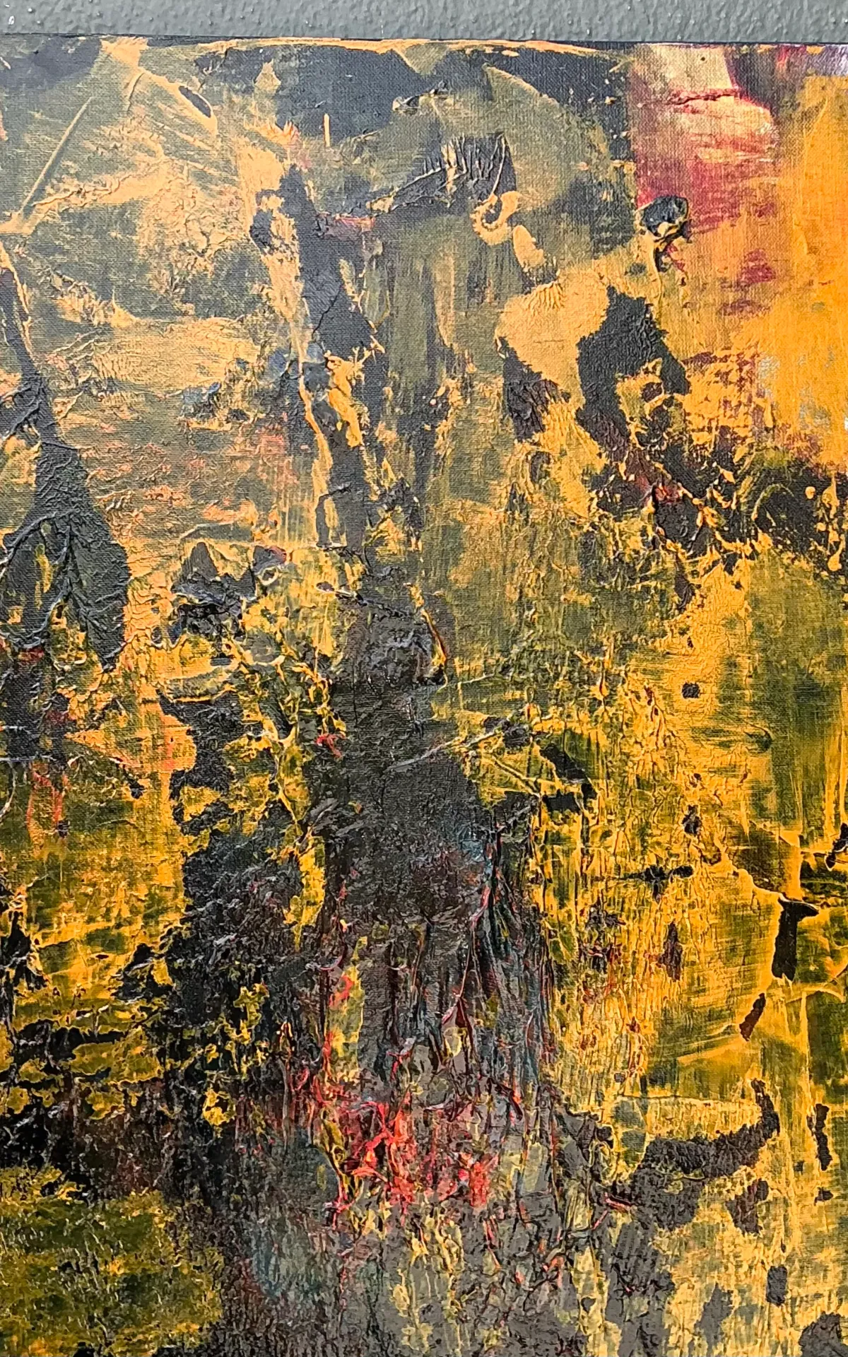 Vintage Abstract Expressionist Painting on Canvas - Angle view