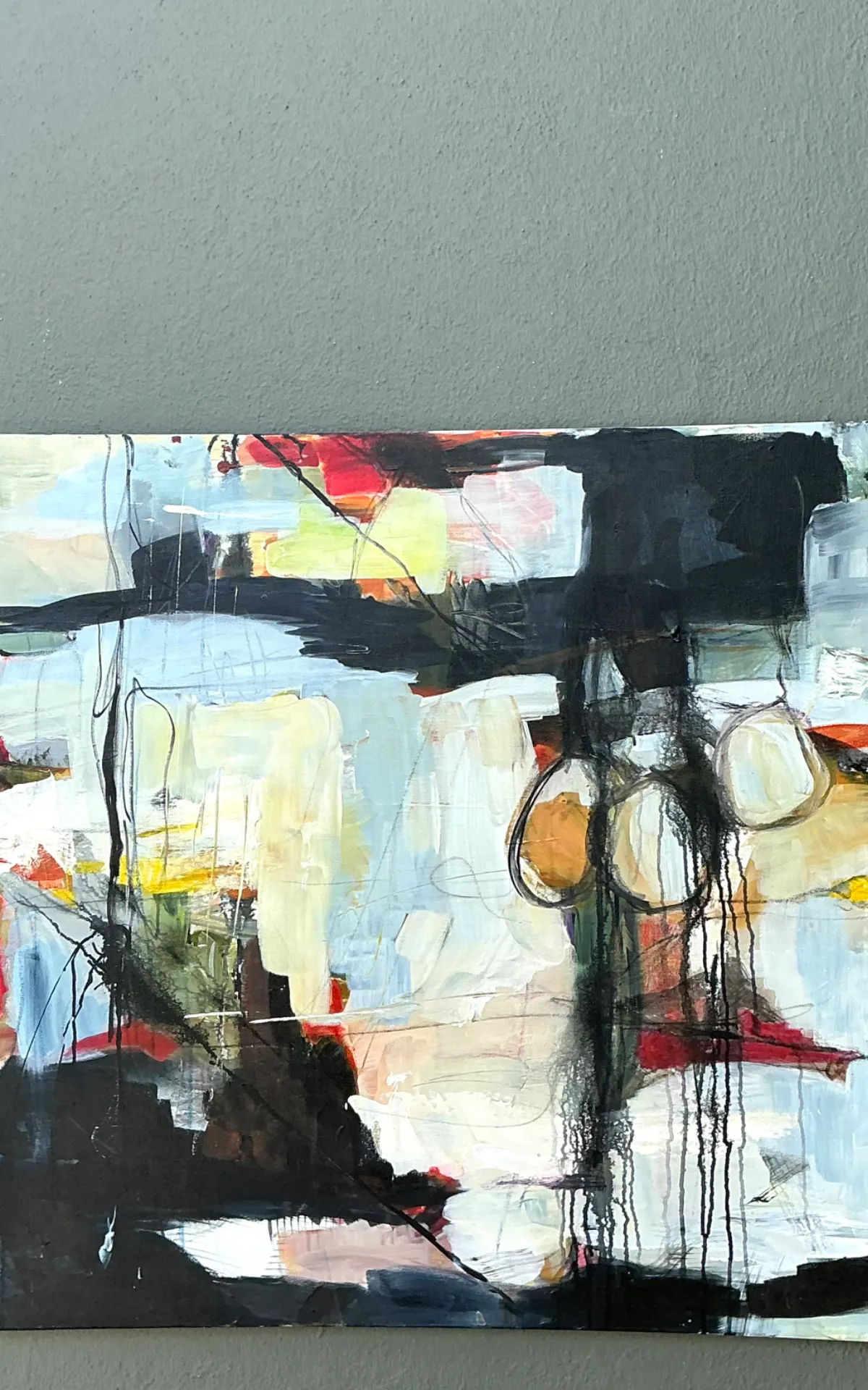 Vintage Abstract Expressionist Oil Painting on Canvas - Close-up view