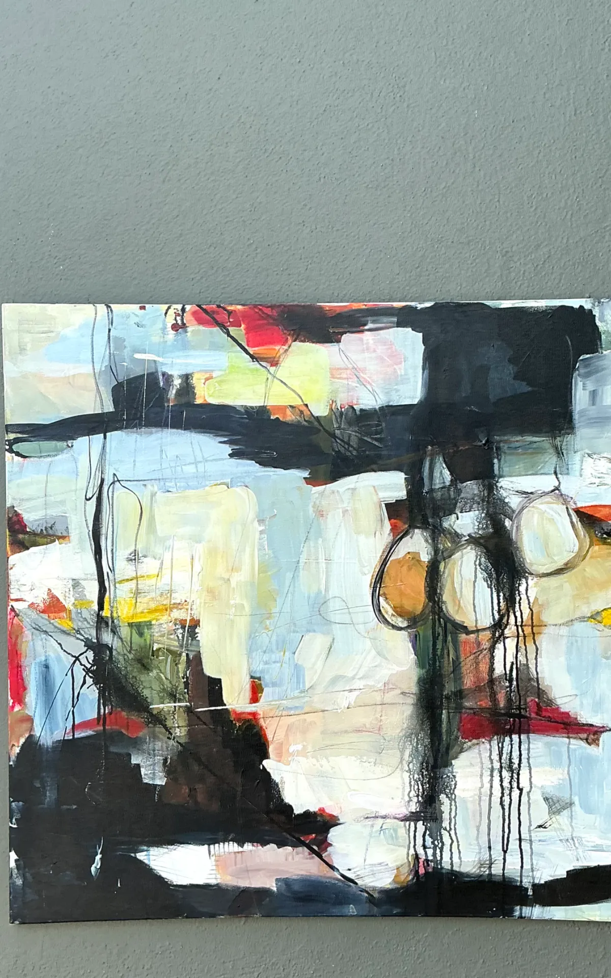 Vintage Abstract Expressionist Oil Painting on Canvas - Angle view