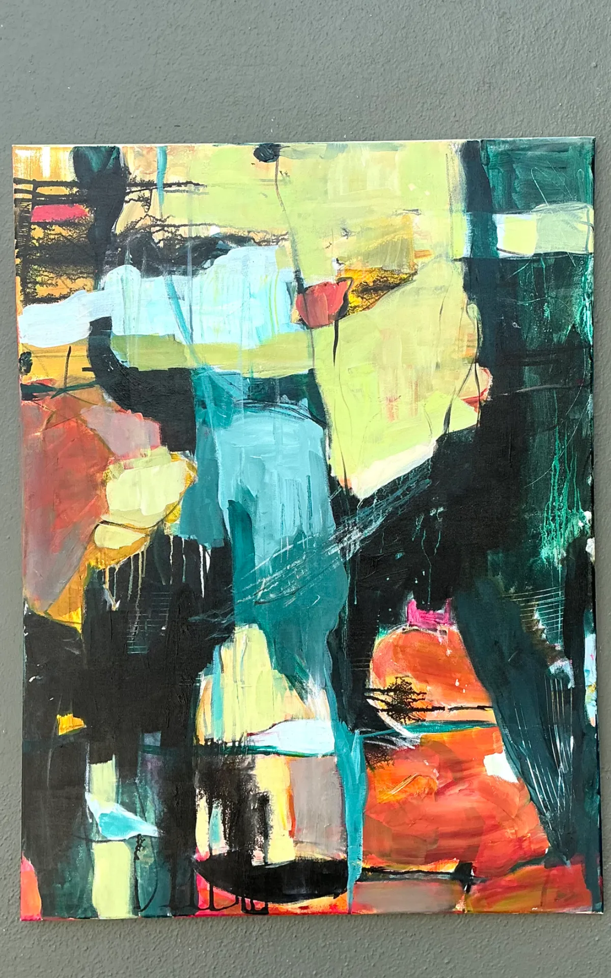 Vintage Abstract Expressionist Oil Painting on Canvas - Close-up view