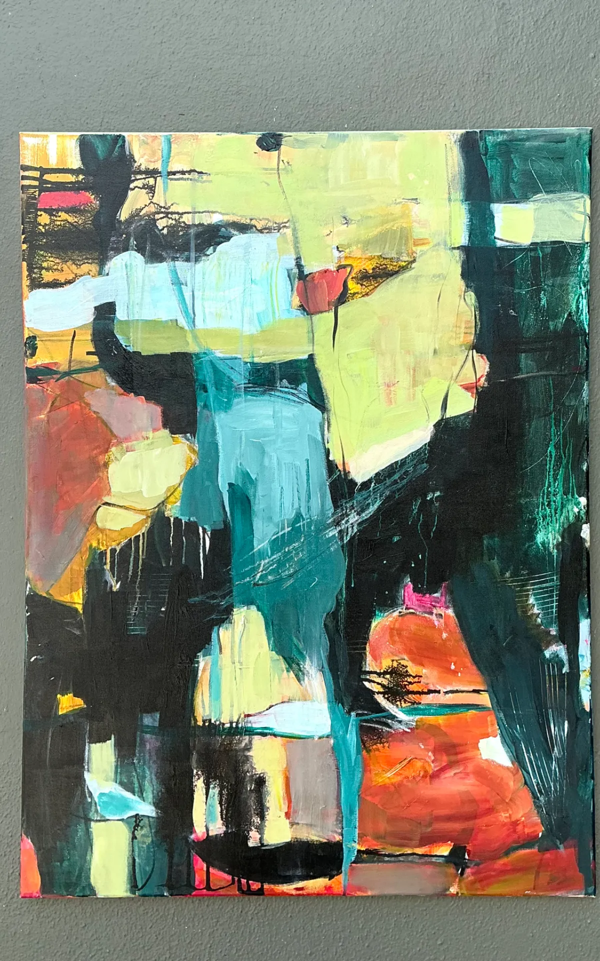 Vintage Abstract Expressionist Oil Painting on Canvas - Side view