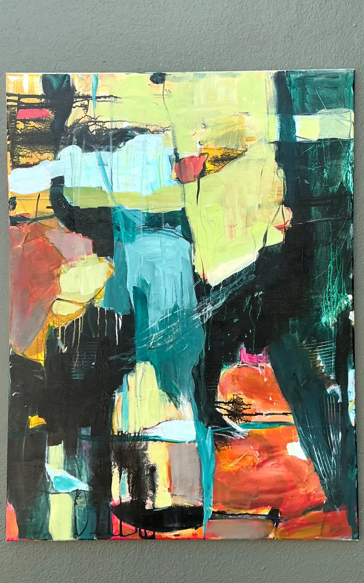 Vintage Abstract Expressionist Oil Painting on Canvas - Angle view