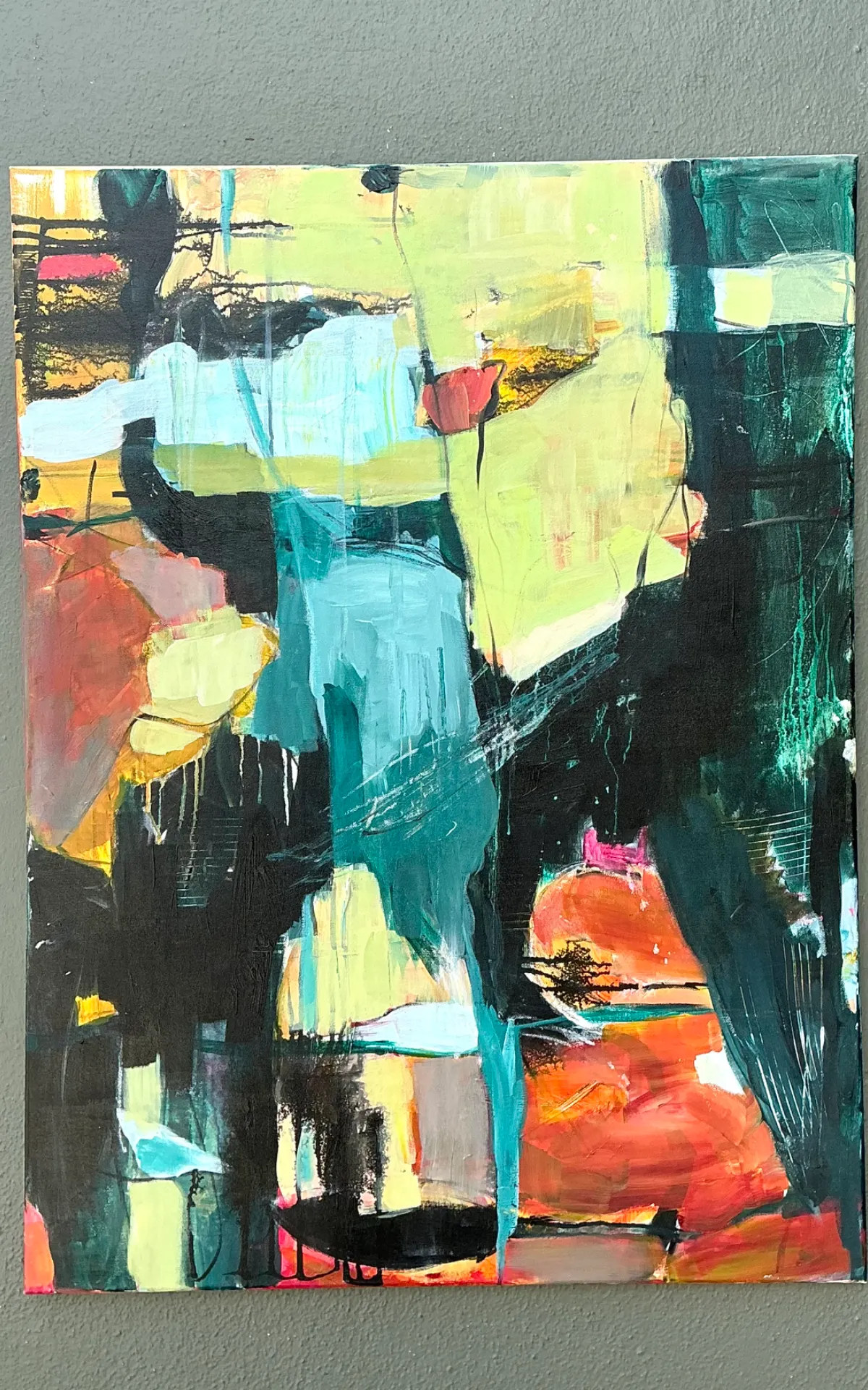 Vintage Abstract Expressionist Oil Painting on Canvas
