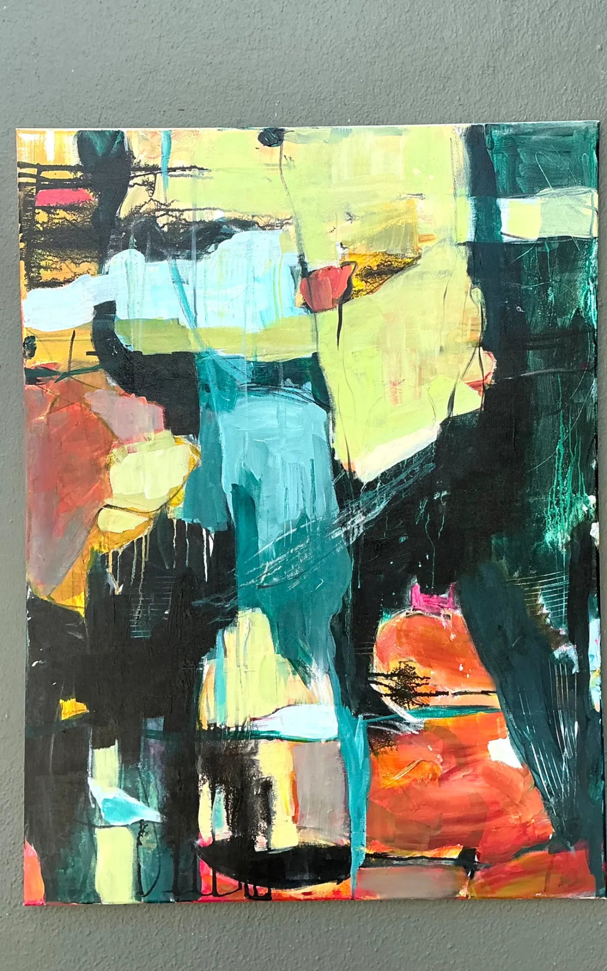 Vintage Abstract Expressionist Oil Painting on Canvas - Back view