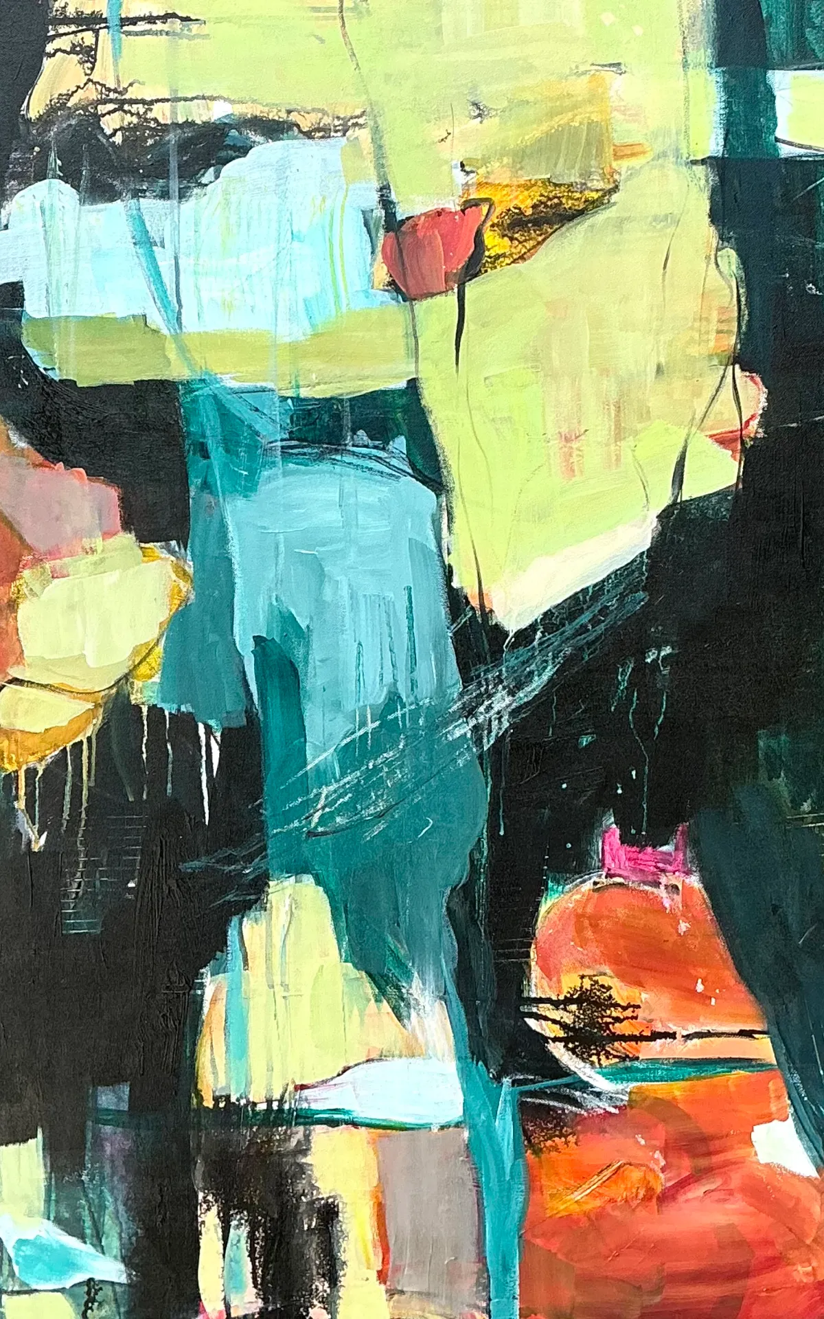 Vintage Abstract Expressionist Oil Painting on Canvas - Top view
