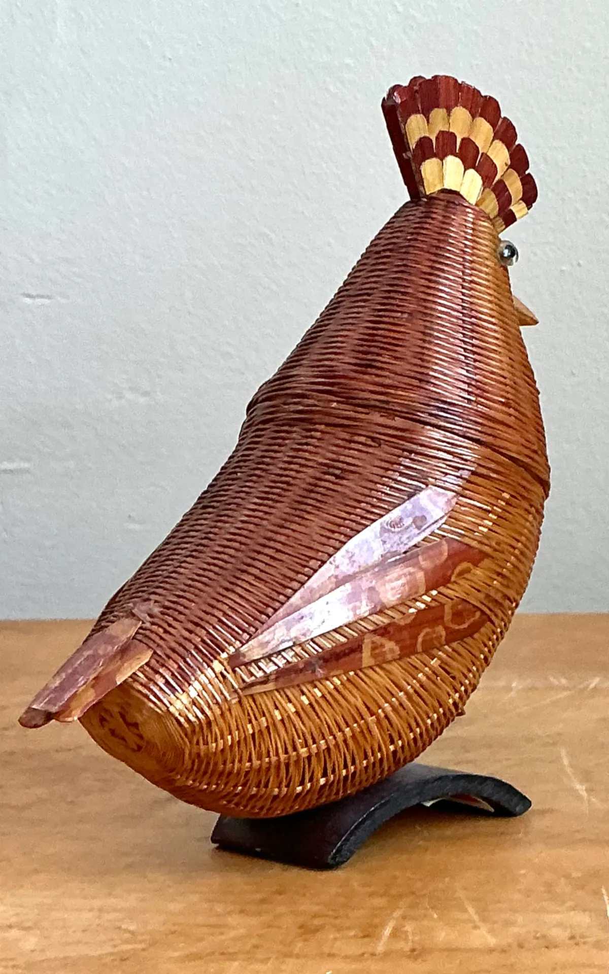 Vintage Shanghai Weave Rattan Pheasant - Close-up view
