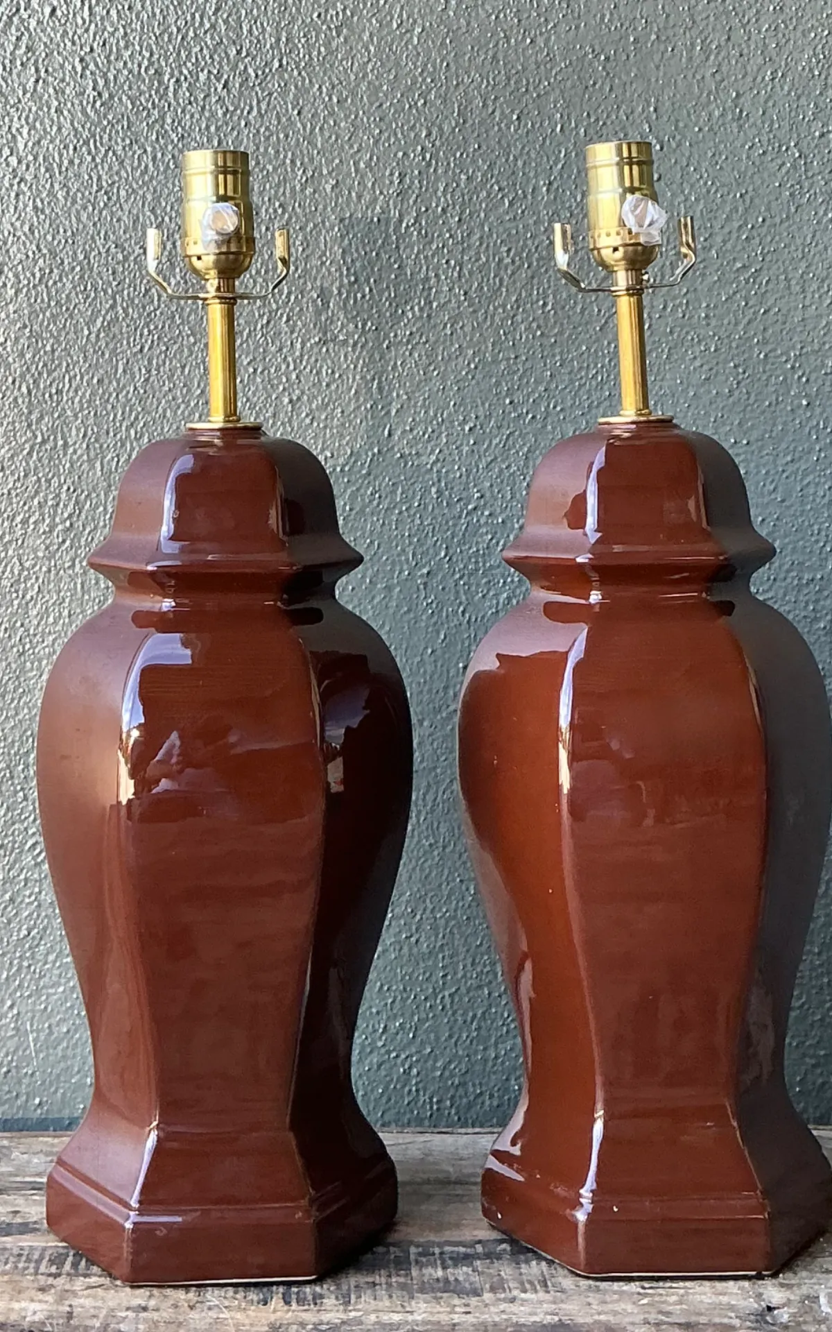 Vintage Ceramic Ginger Jar Table Lamps - A Pair - Interior view