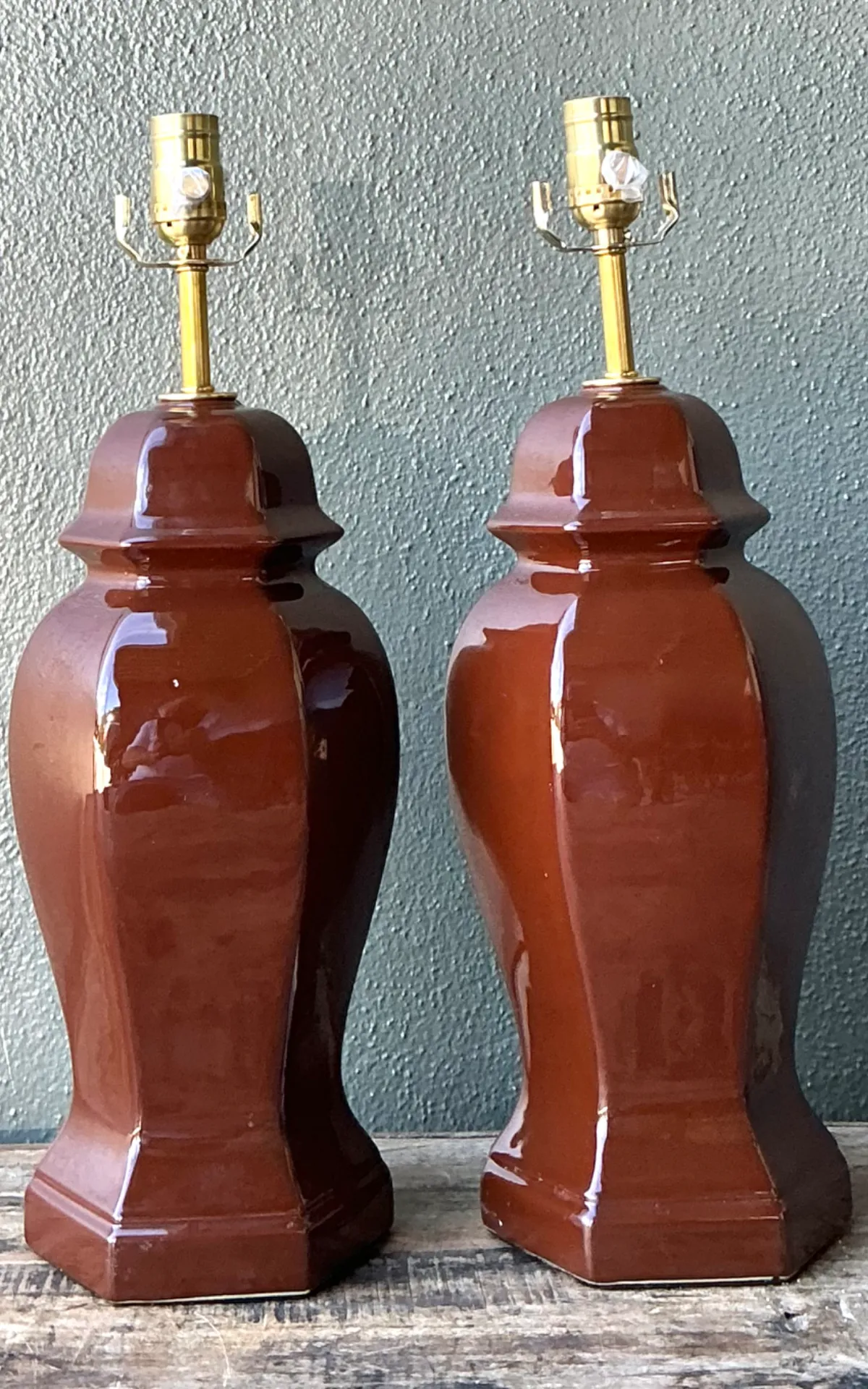 Vintage Ceramic Ginger Jar Table Lamps - A Pair - Side view