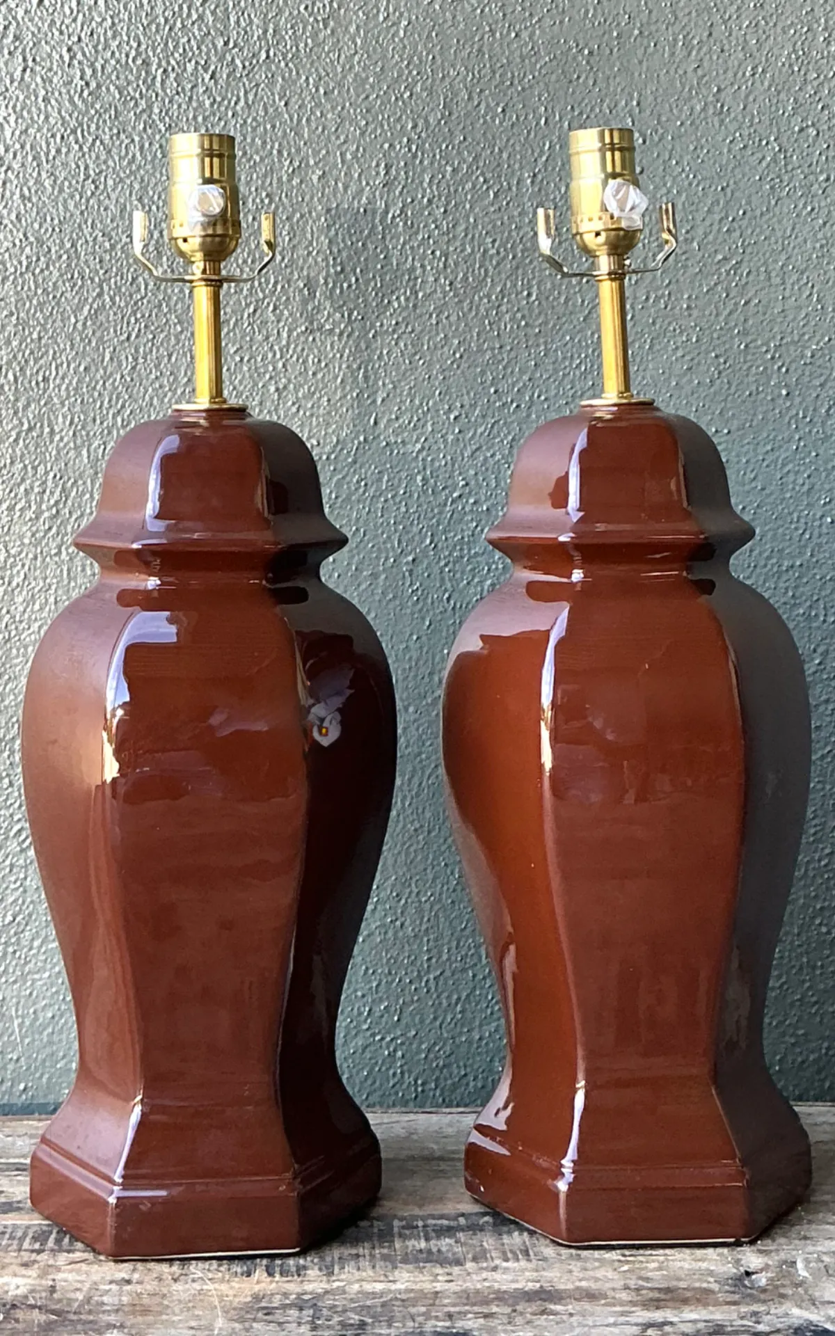 Vintage Ceramic Ginger Jar Table Lamps - A Pair - Top view