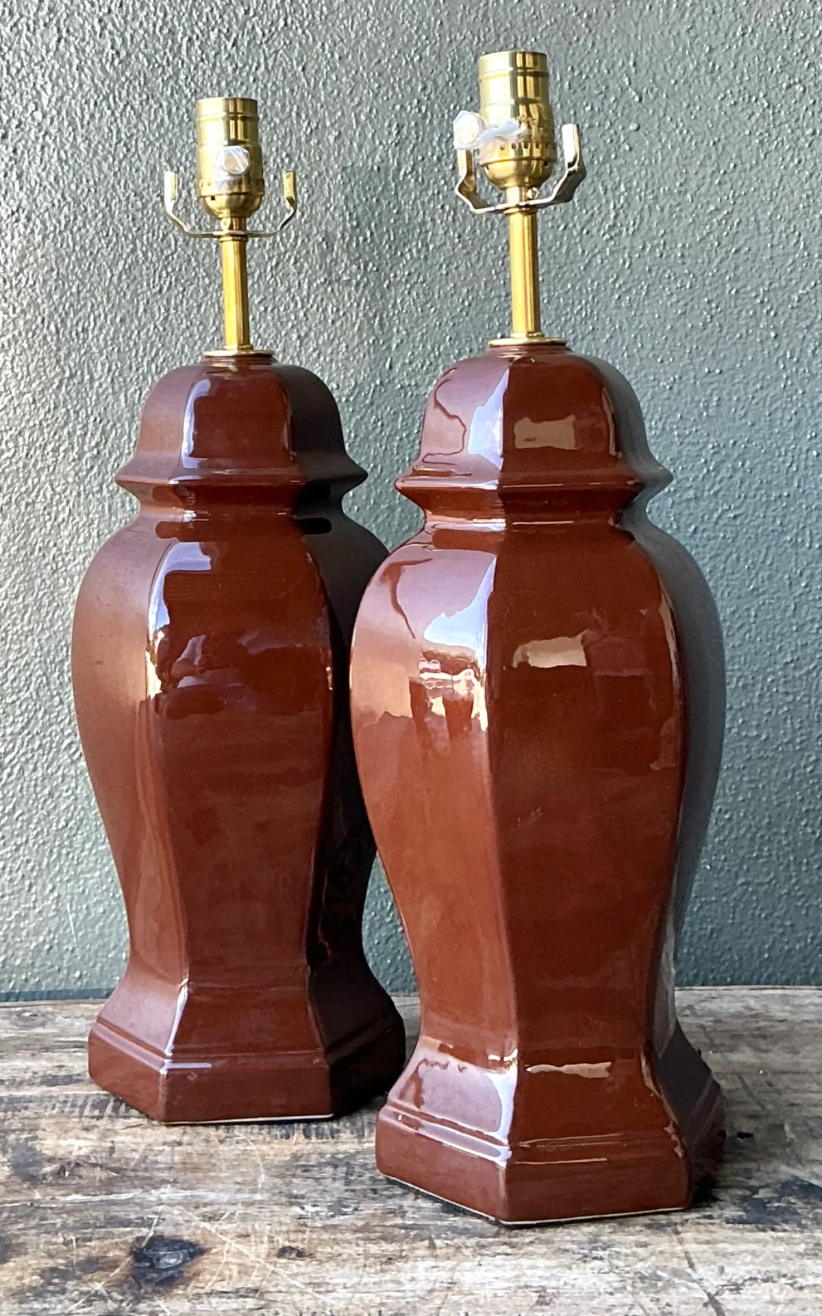 Vintage Ceramic Ginger Jar Table Lamps - A Pair - Close-up view