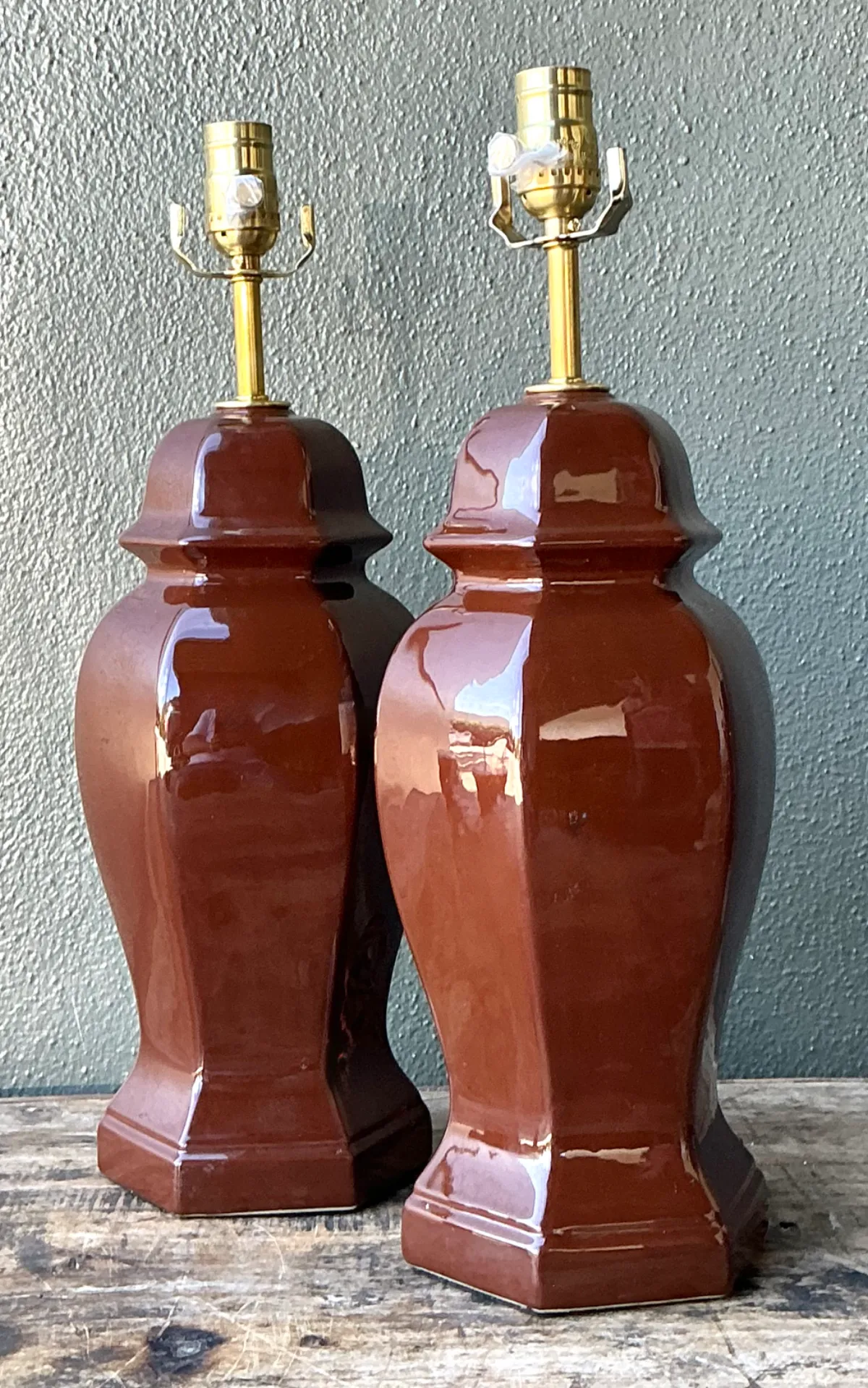 Vintage Ceramic Ginger Jar Table Lamps - A Pair - Bottom view