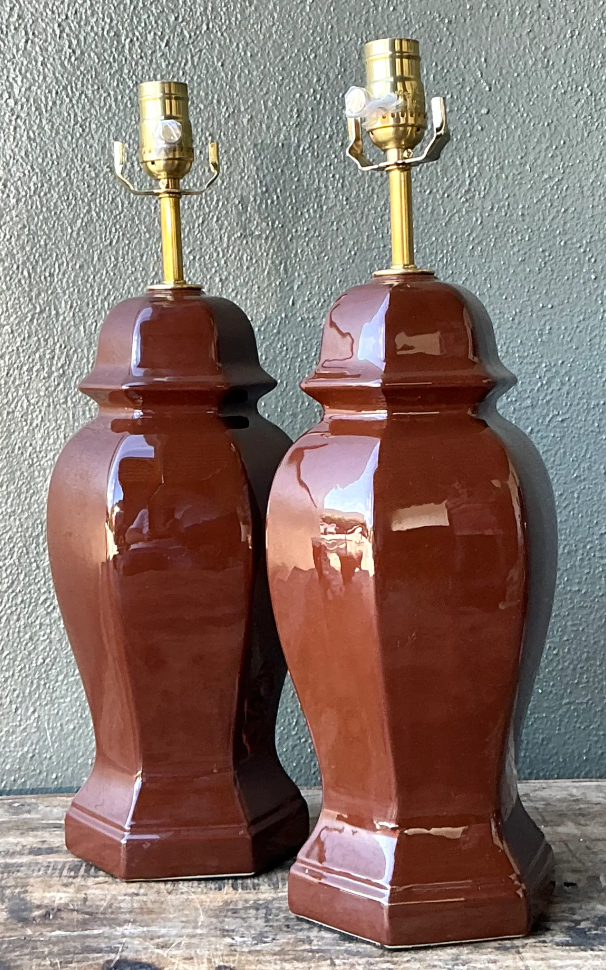 Vintage Ceramic Ginger Jar Table Lamps - A Pair - Back view