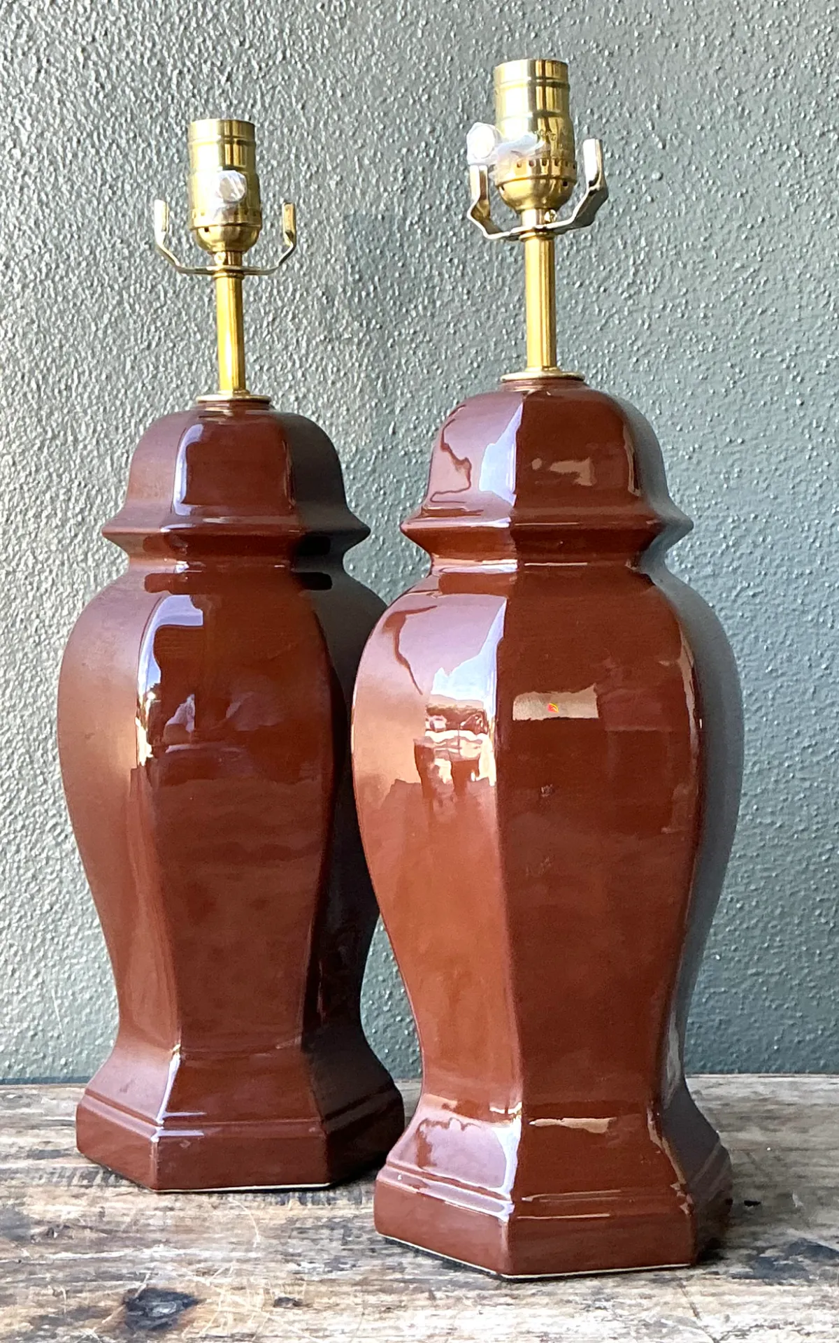 Vintage Ceramic Ginger Jar Table Lamps - A Pair - Angle view