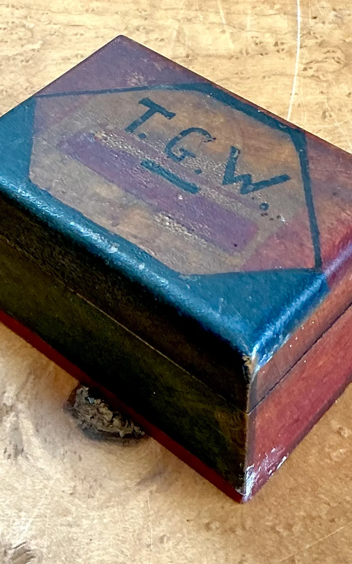Vintage T.G.W. Wooden Trinket Box - Top view