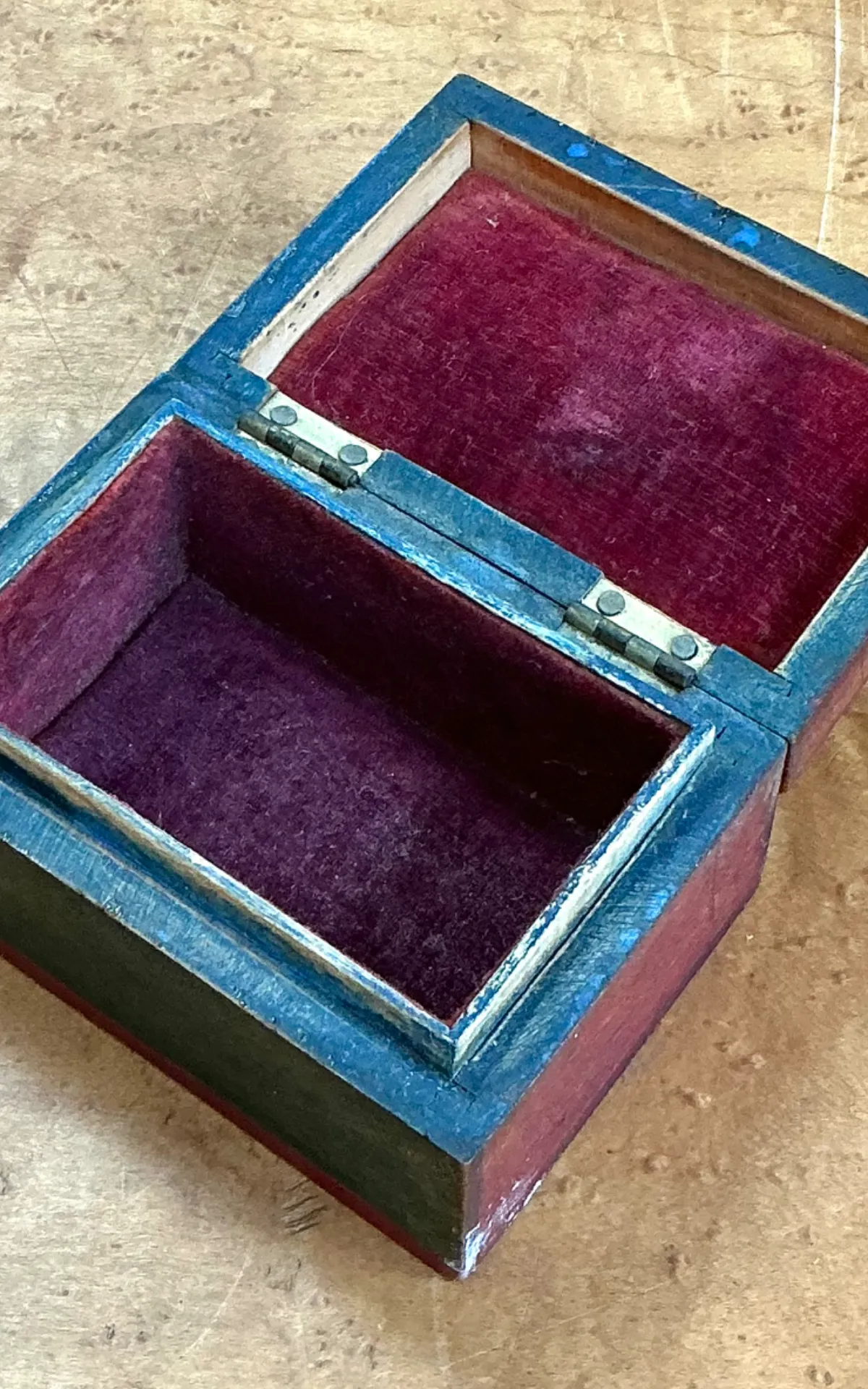 Vintage T.G.W. Wooden Trinket Box - Close-up view