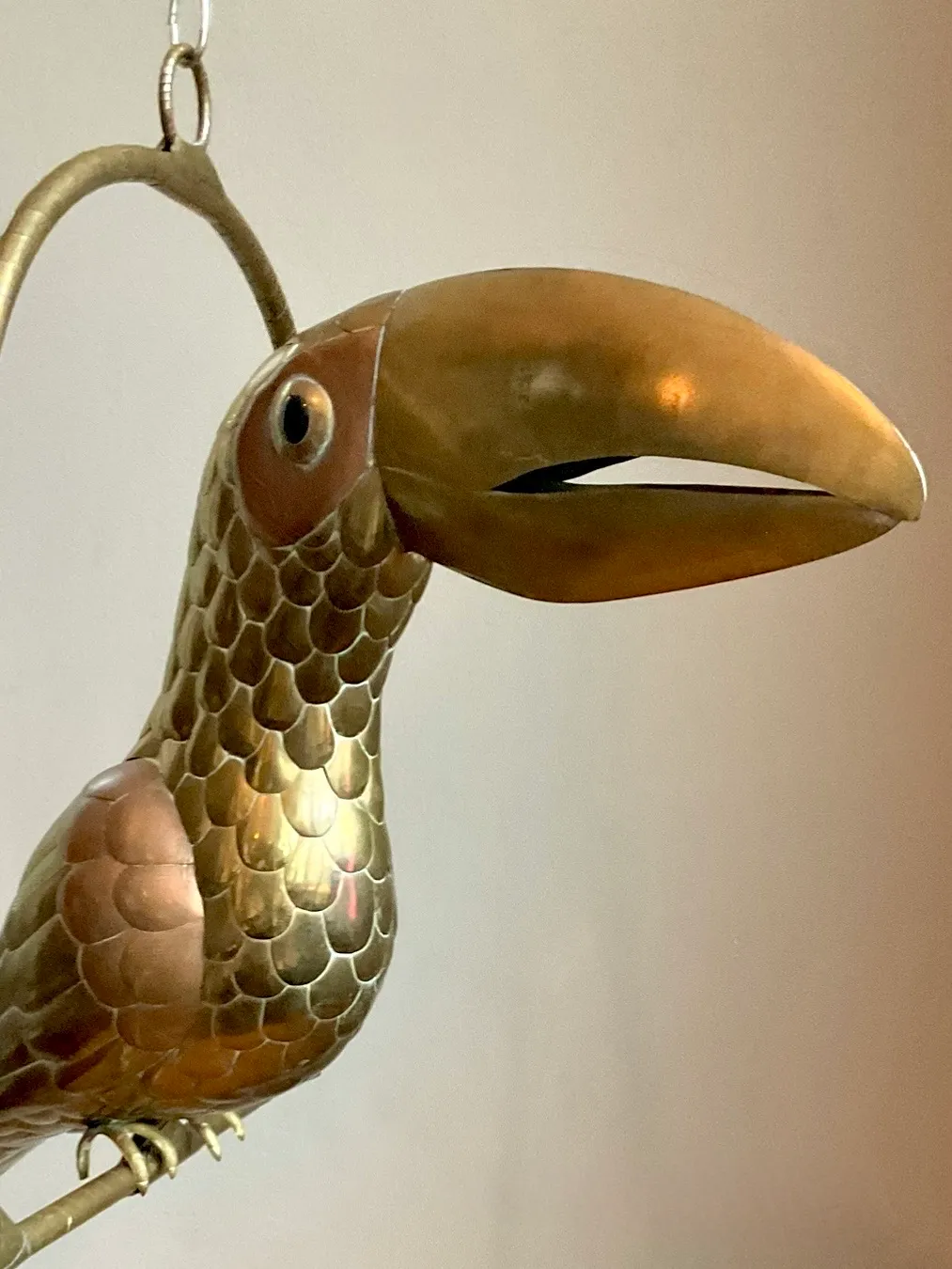 Vintage Metal Toucan Sculpture After Sergio Bustamante - Angle view