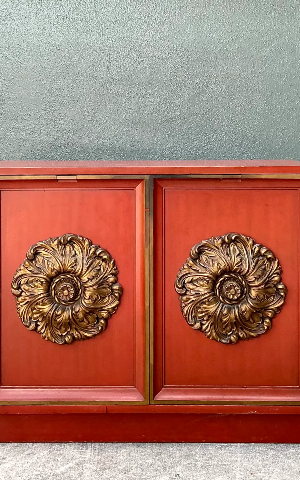 Vintage Lane Red Cabinet with Ornate Medallions - Top view