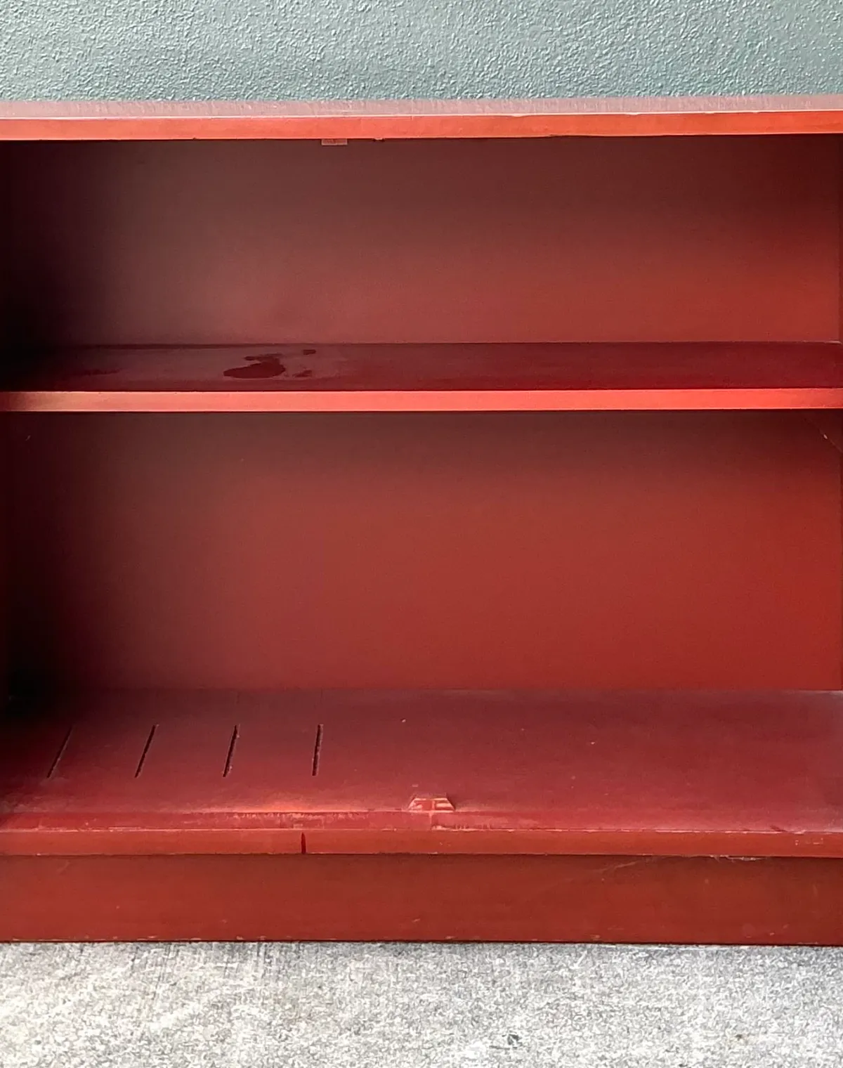 Vintage Lane Red Cabinet with Ornate Medallions - Interior view