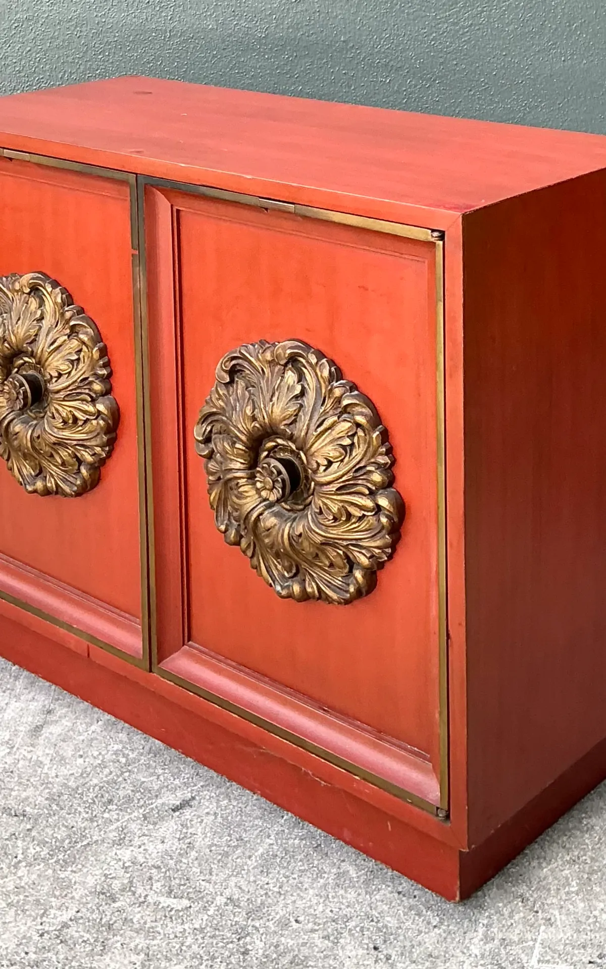 Vintage Lane Red Cabinet with Ornate Medallions