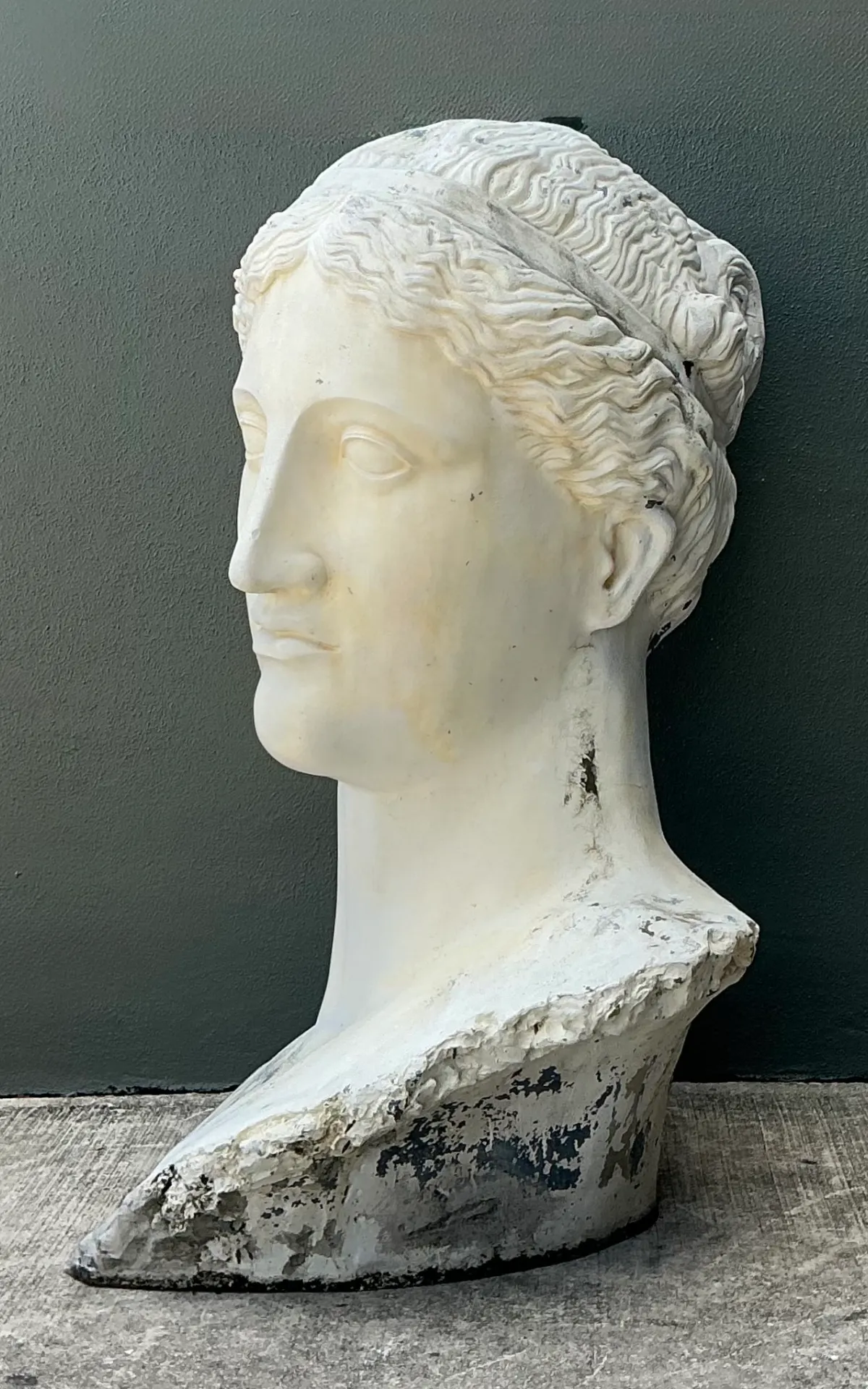Vintage Monumental Fiberglass Roman Goddess Head Sculpture - Bottom view