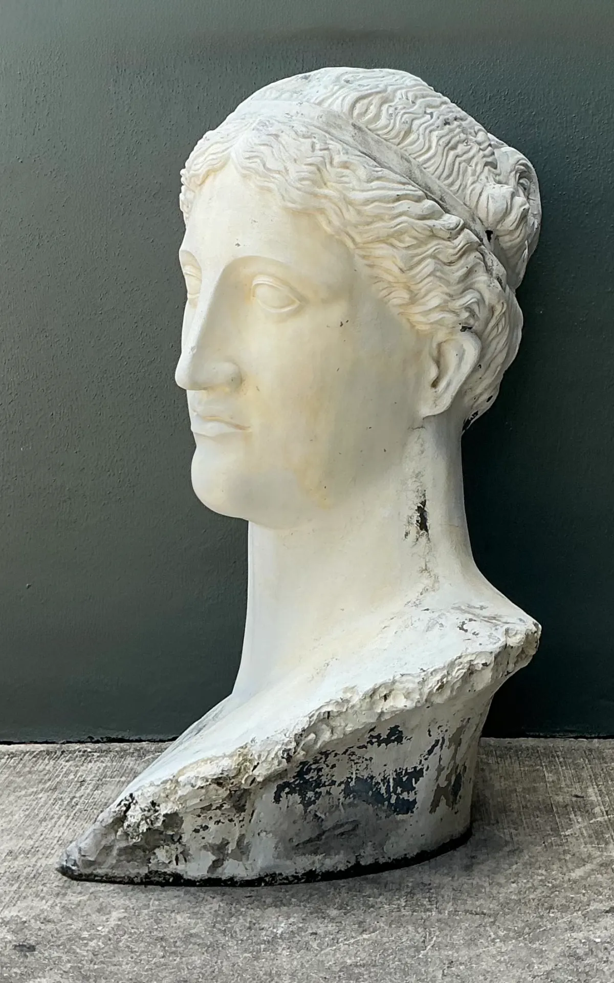 Vintage Monumental Fiberglass Roman Goddess Head Sculpture - Angle view