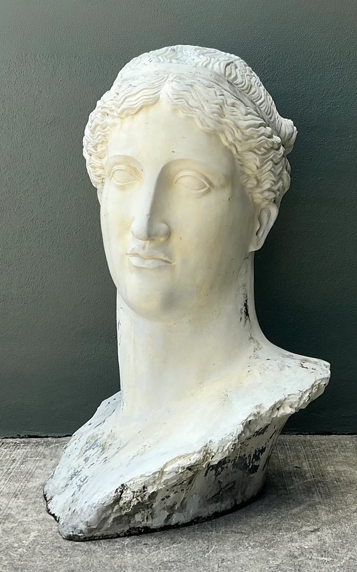 Vintage Monumental Fiberglass Roman Goddess Head Sculpture - Side view