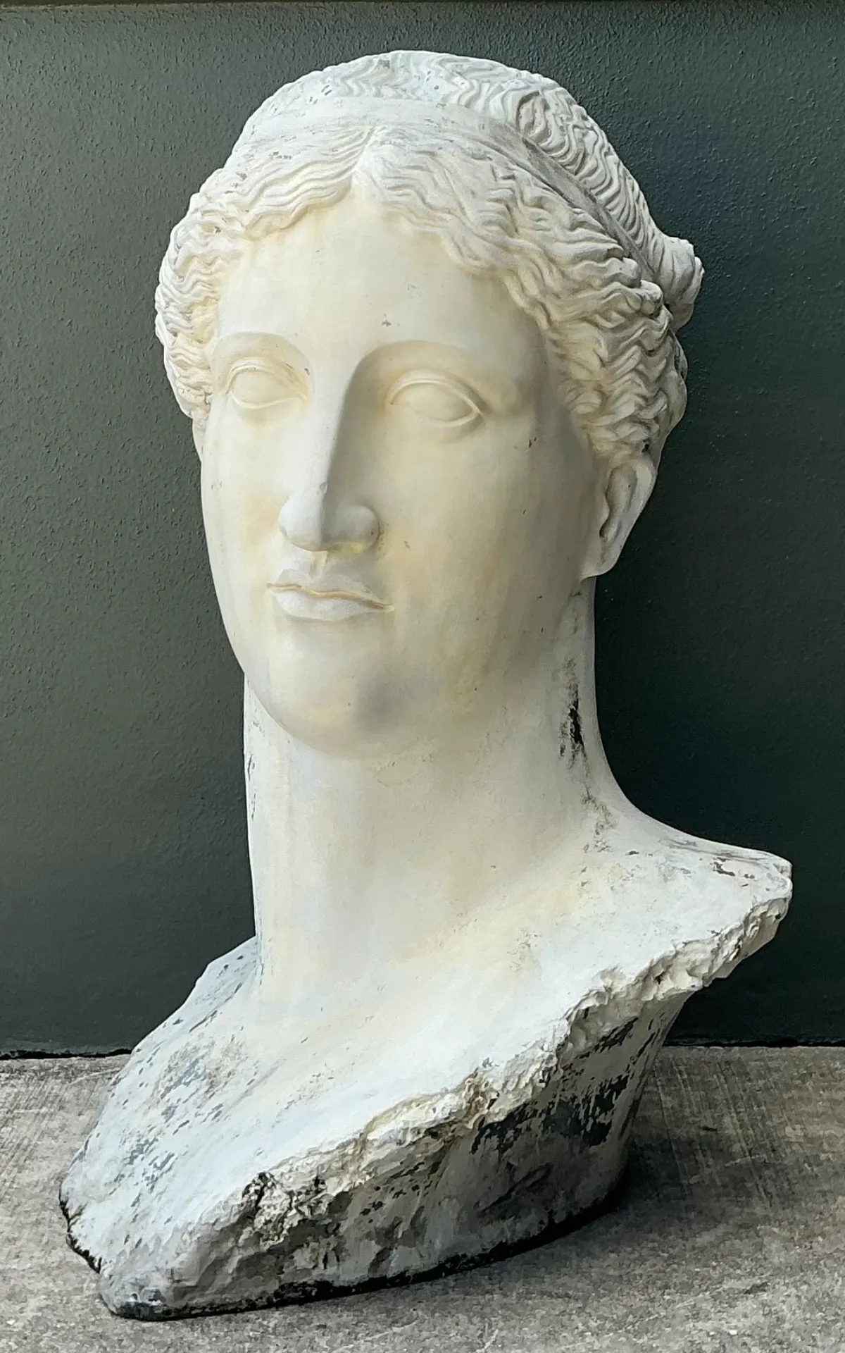 Vintage Monumental Fiberglass Roman Goddess Head Sculpture - Close-up view