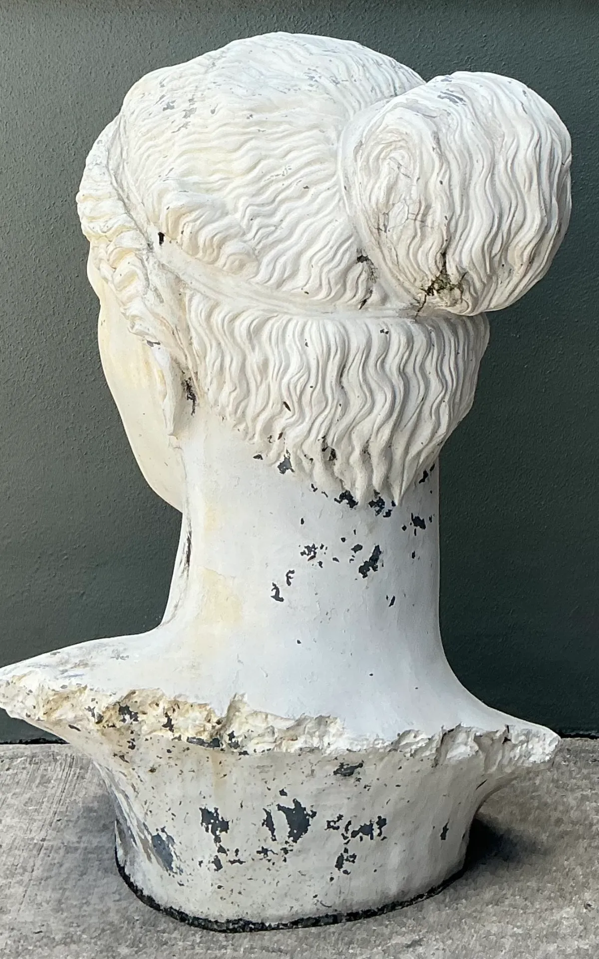 Vintage Monumental Fiberglass Roman Goddess Head Sculpture - Top view