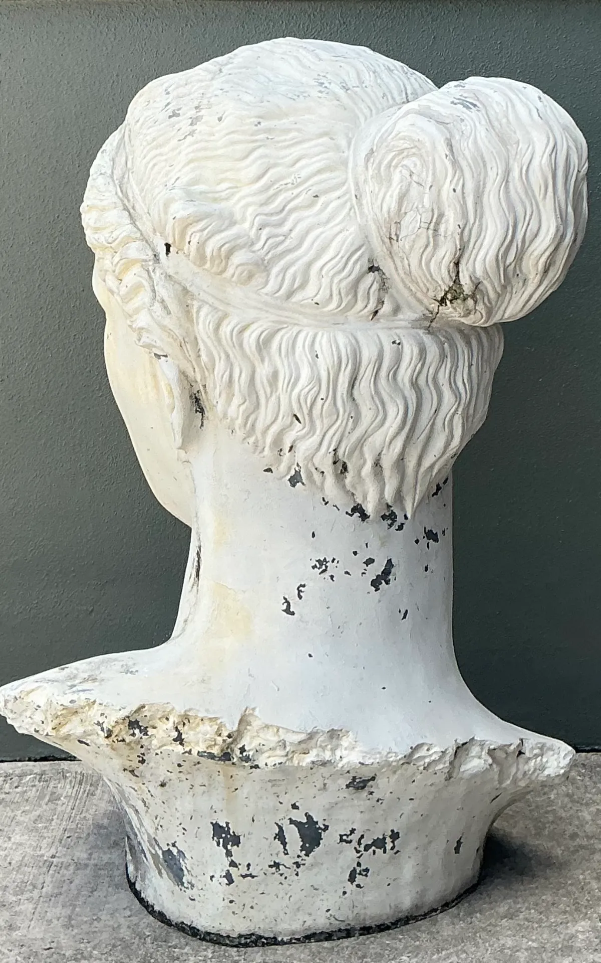 Vintage Monumental Fiberglass Roman Goddess Head Sculpture - Back view