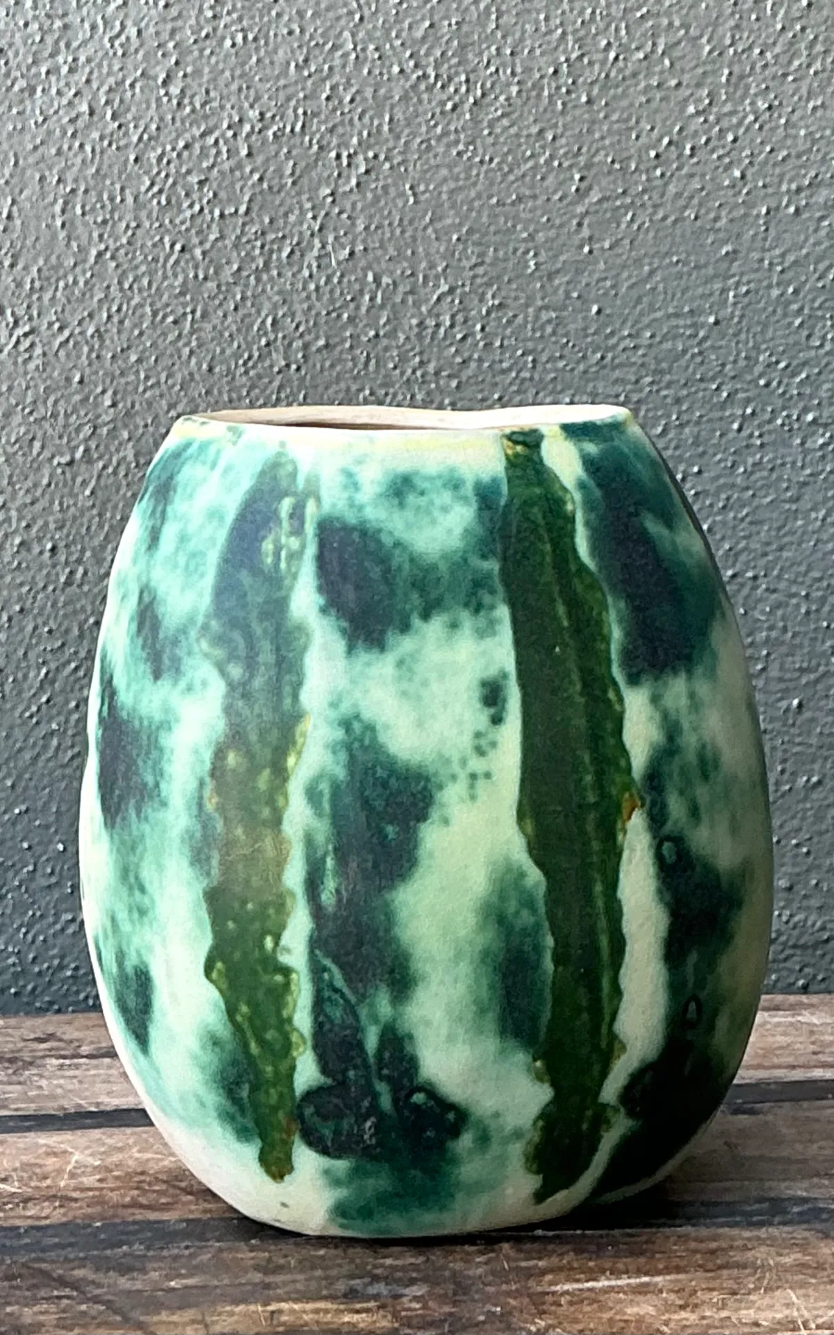 Vintage Green Abstract Ceramic Vase - Angle view