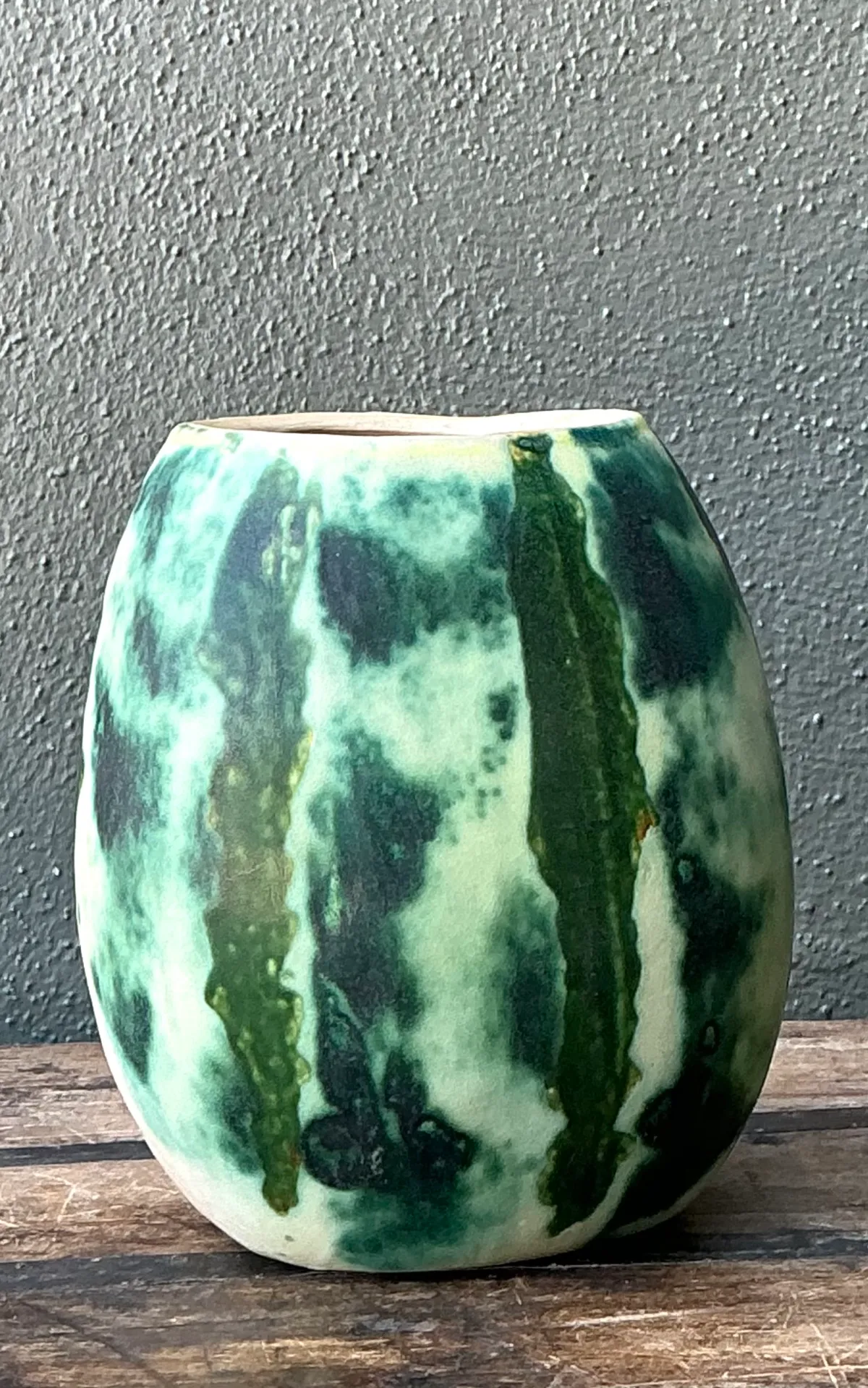 Vintage Green Abstract Ceramic Vase - Interior view