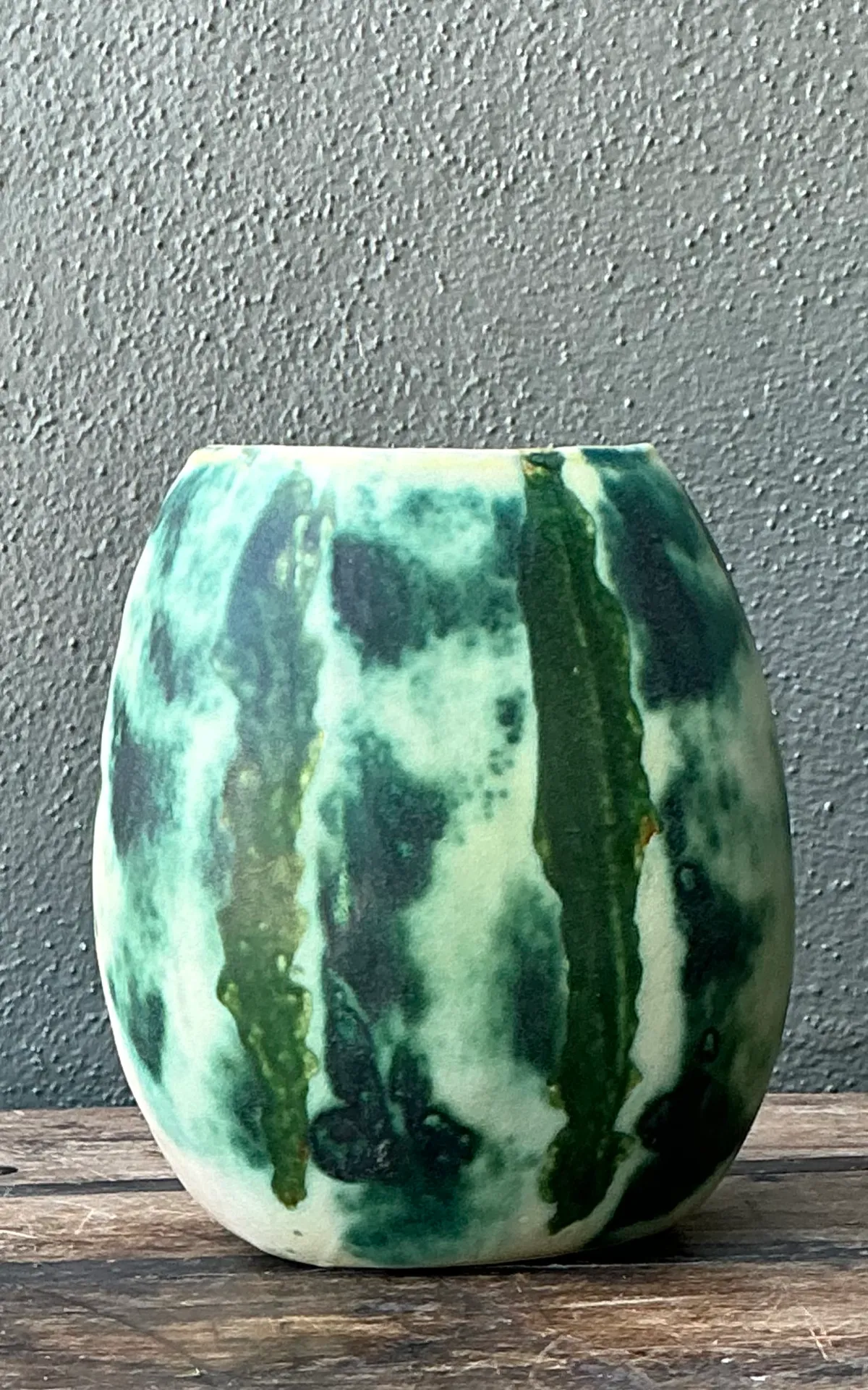 Vintage Green Abstract Ceramic Vase - Back view
