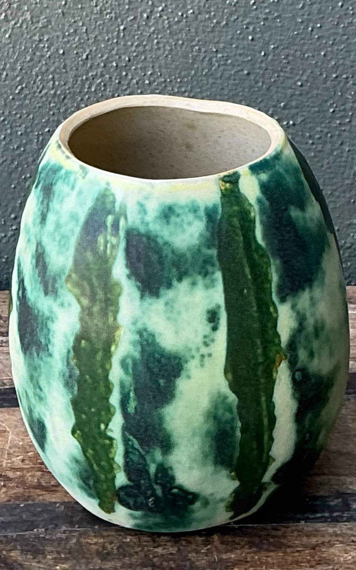 Vintage Green Abstract Ceramic Vase - Close-up view