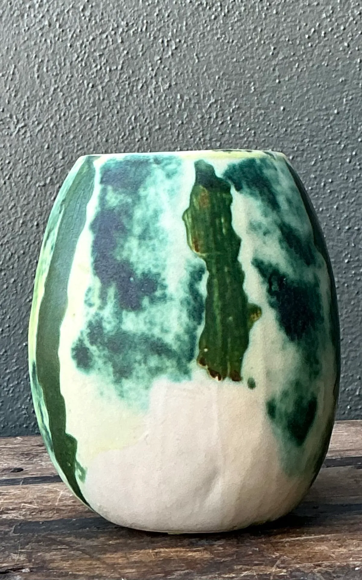 Vintage Green Abstract Ceramic Vase - Side view