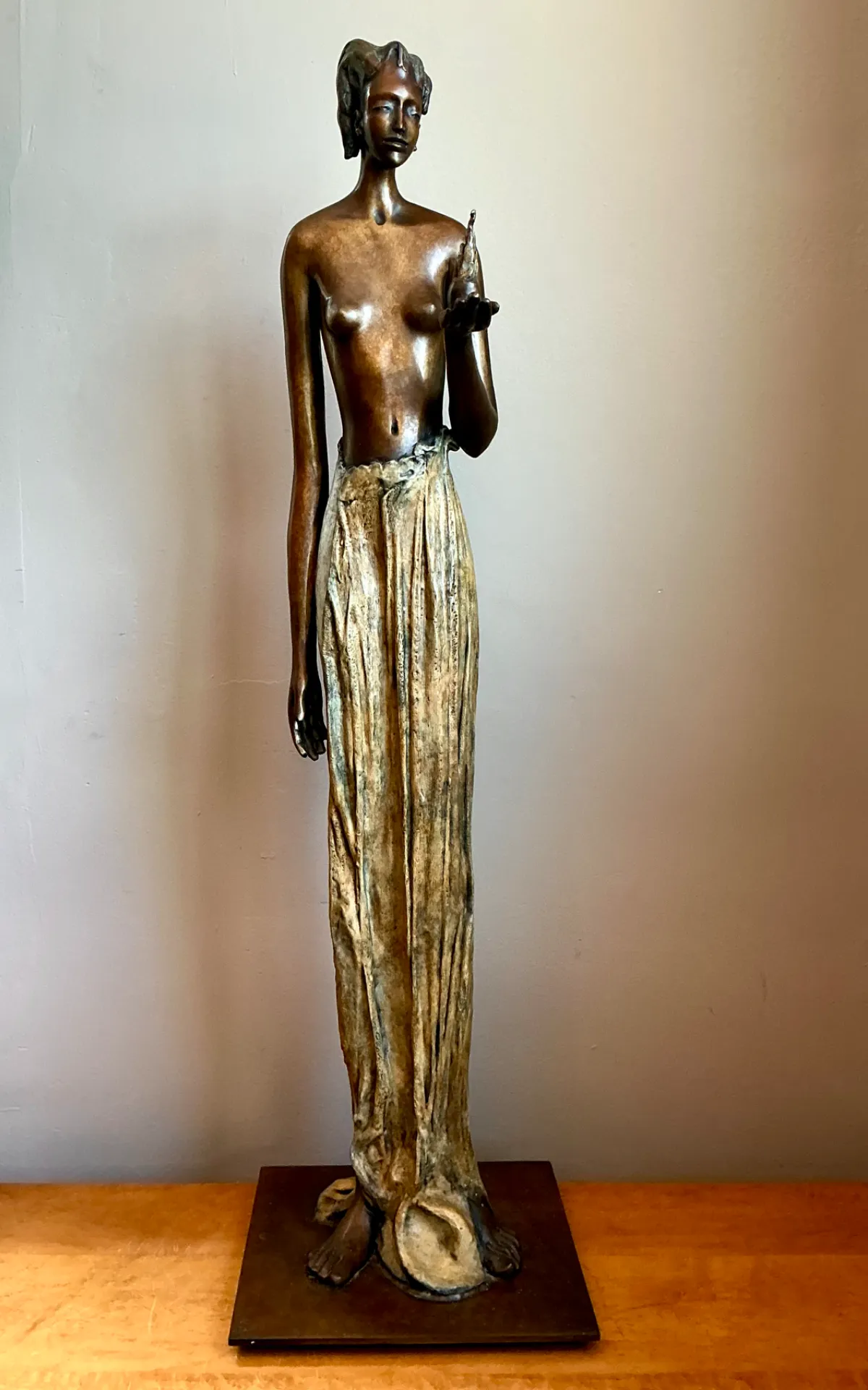 Vintage Bronze Draped Female Figure - Angle view