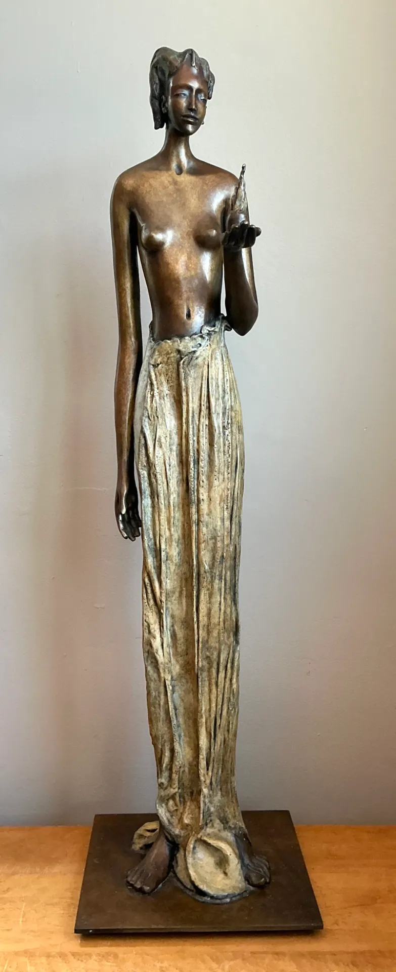 Vintage Bronze Draped Female Figure - Close-up view