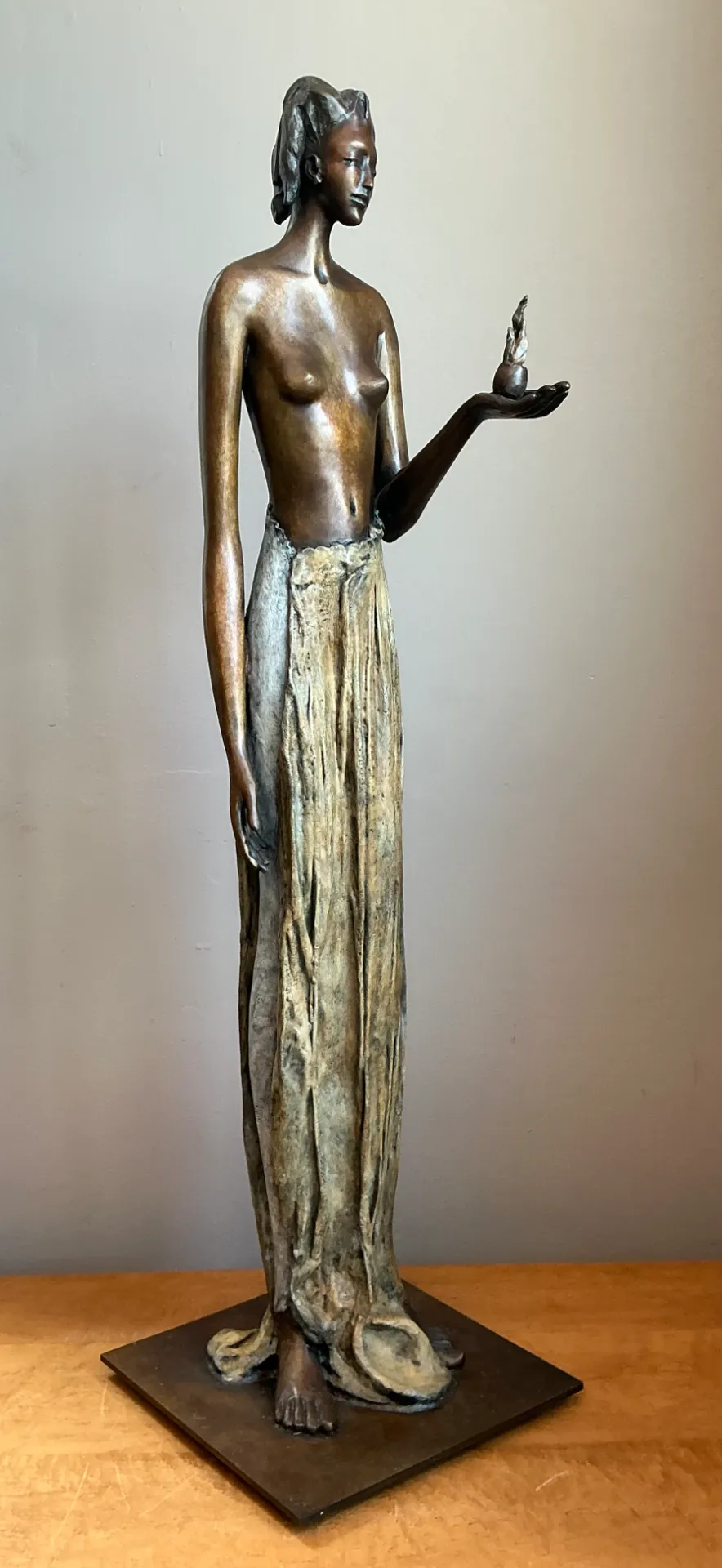Vintage Bronze Draped Female Figure - Top view