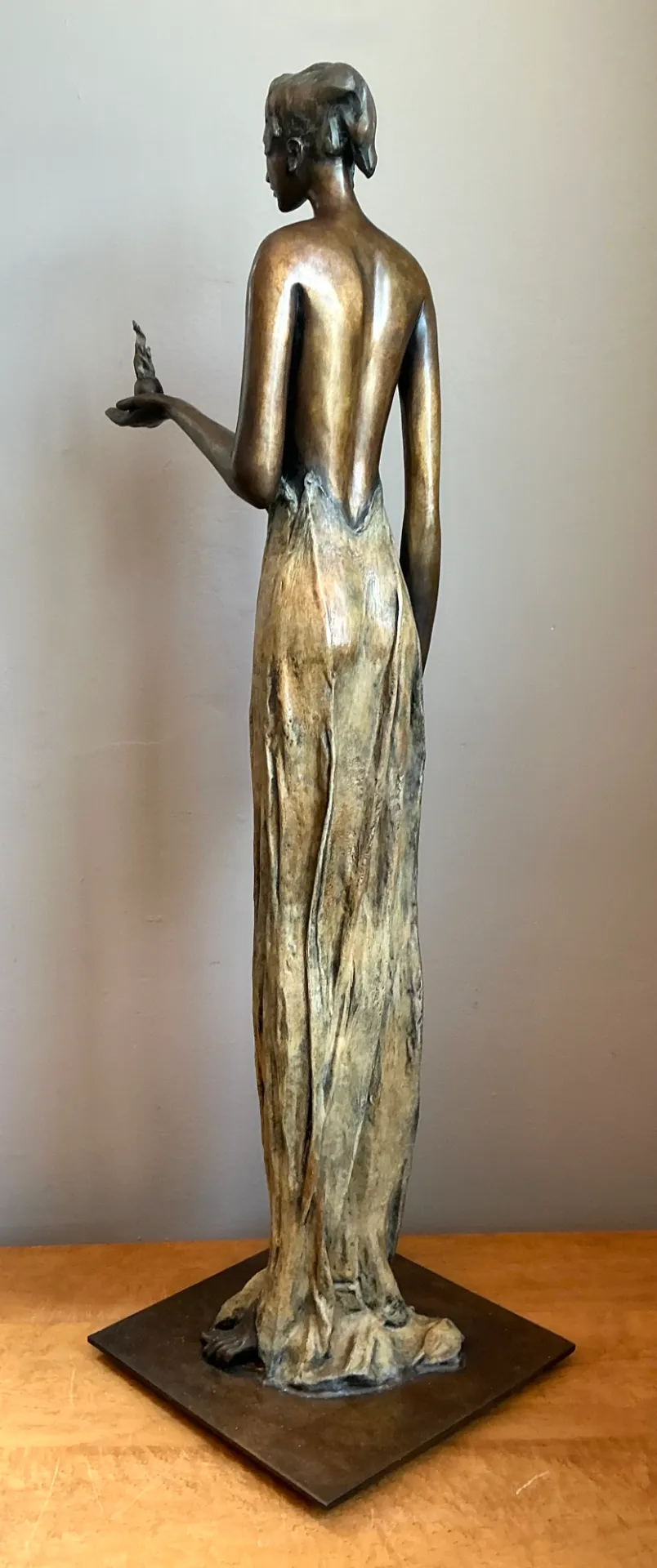 Vintage Bronze Draped Female Figure - Back view