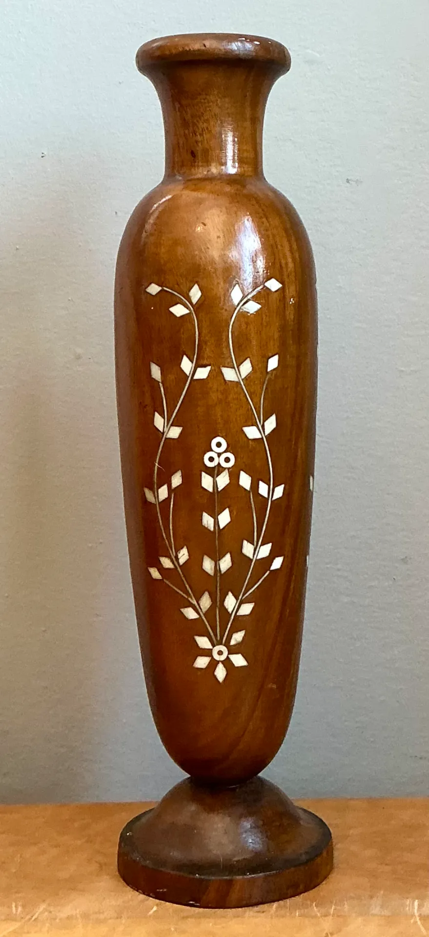 Vintage Mother of Pearl Inlay Vase - Side view