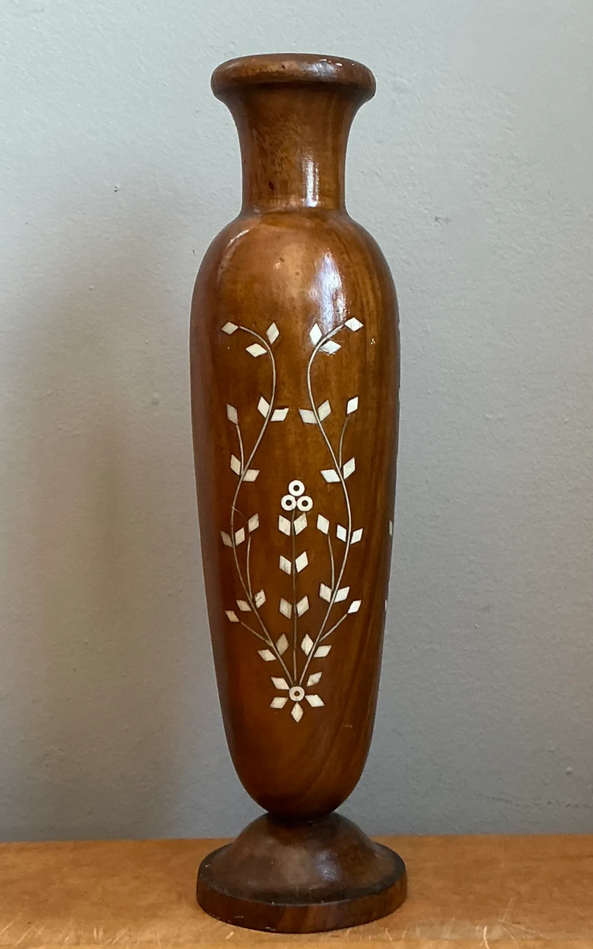 Vintage Mother of Pearl Inlay Vase - Angle view