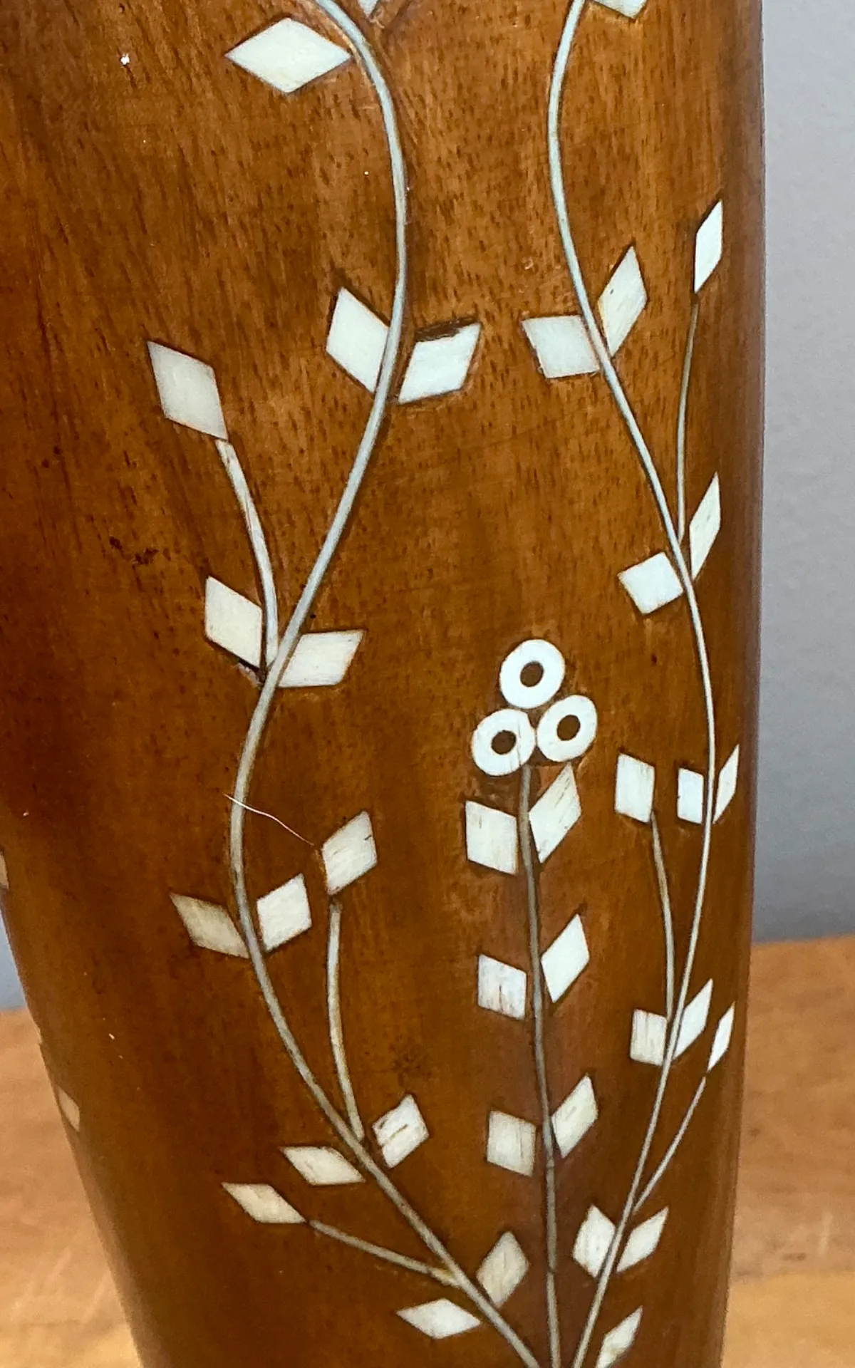 Vintage Mother of Pearl Inlay Vase - Close-up view