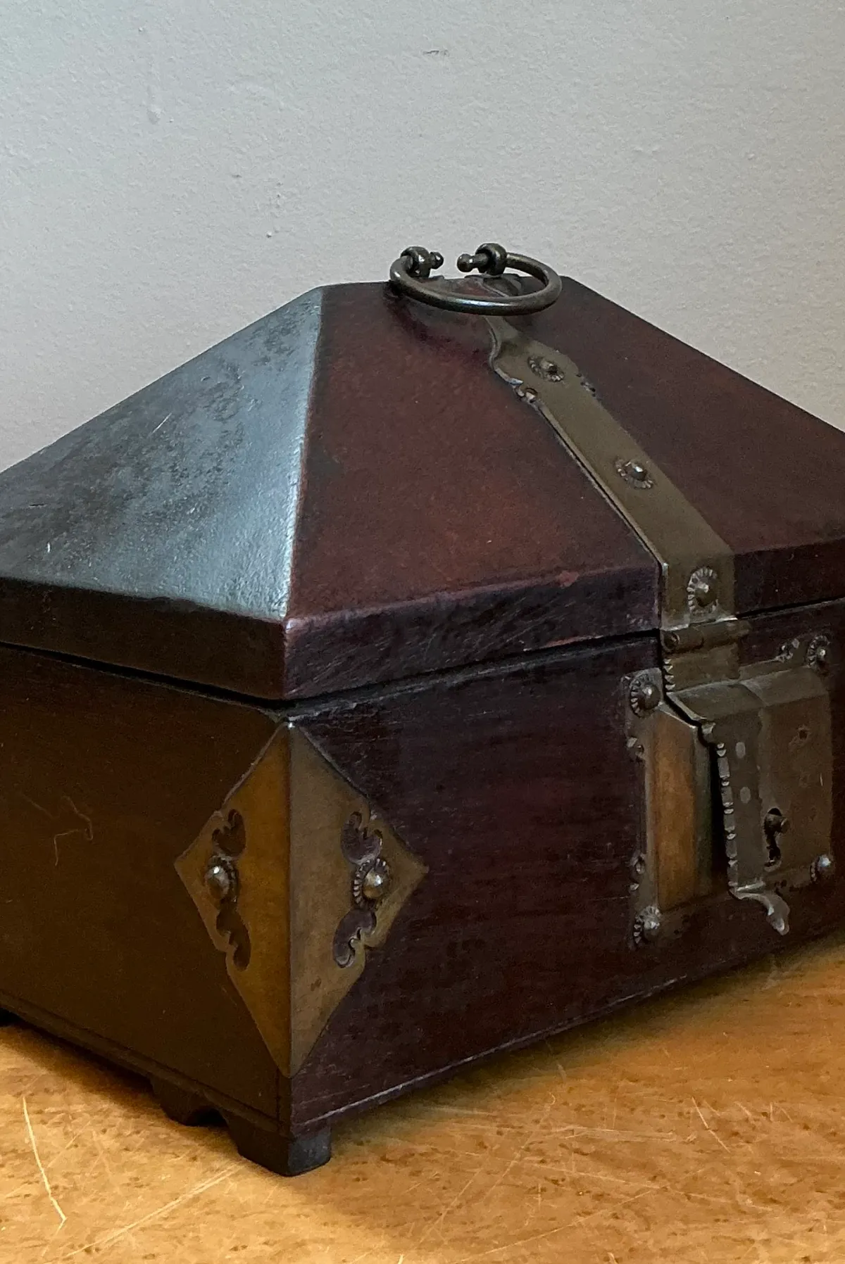 Vintage Wood and Metal Decorative Box - Close-up view