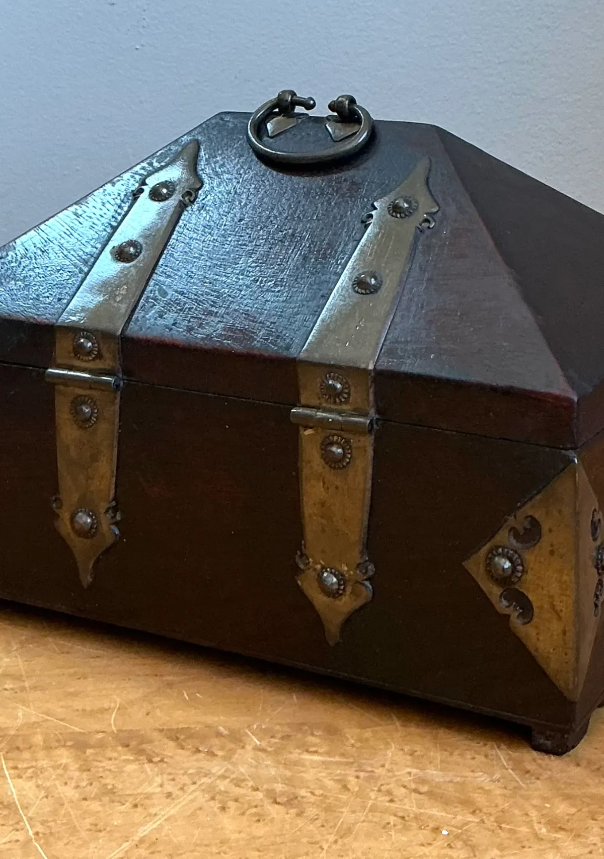 Vintage Wood and Metal Decorative Box - Angle view