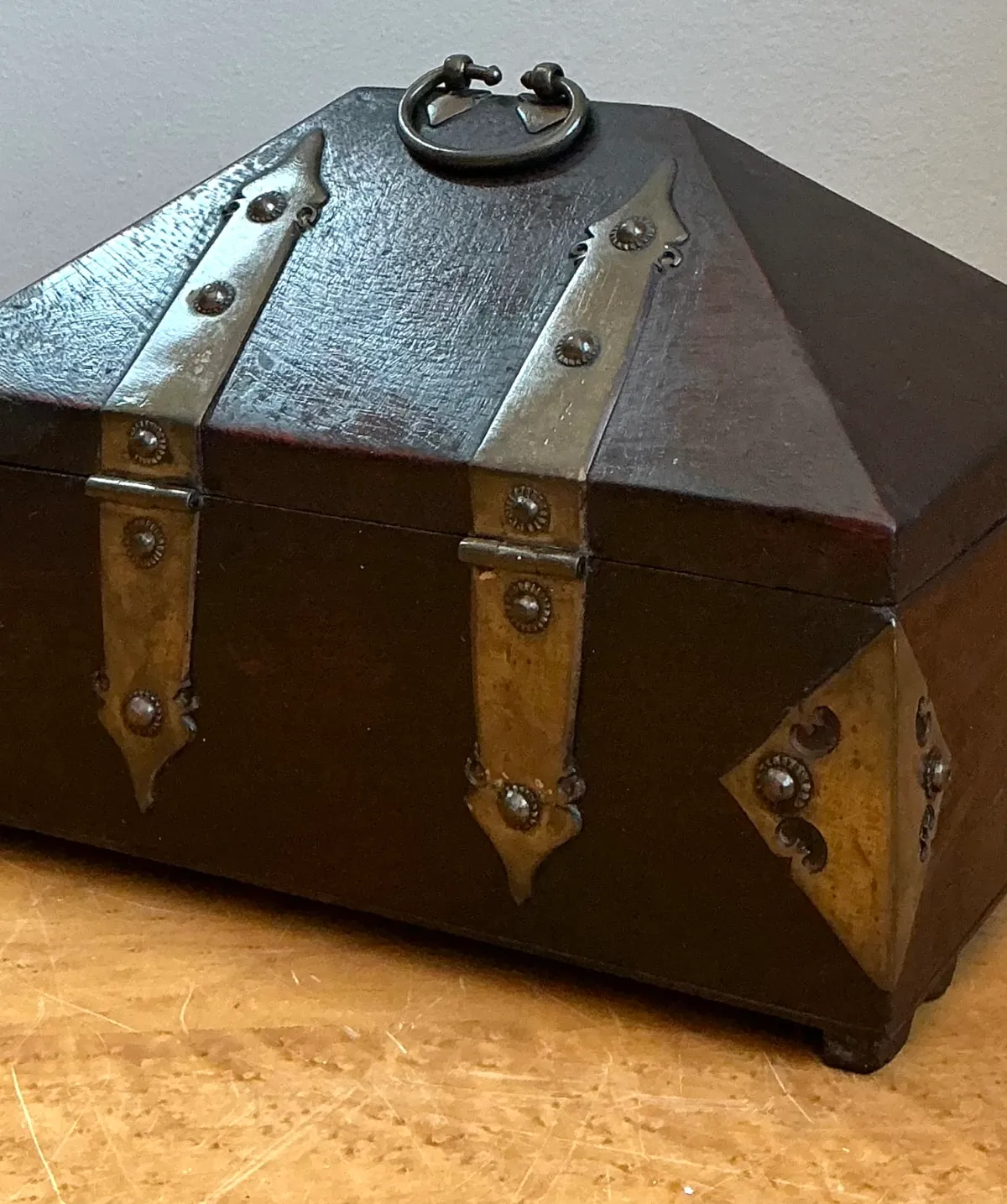 Vintage Wood and Metal Decorative Box - Top view