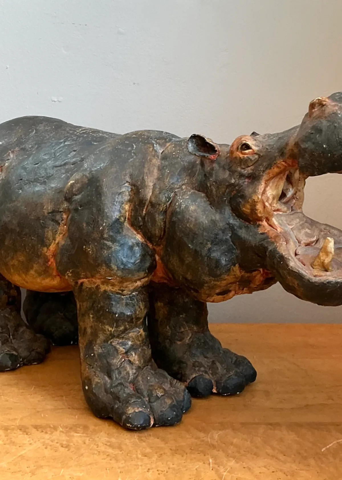 Vintage Boho Slab Built Ceramic Hippo