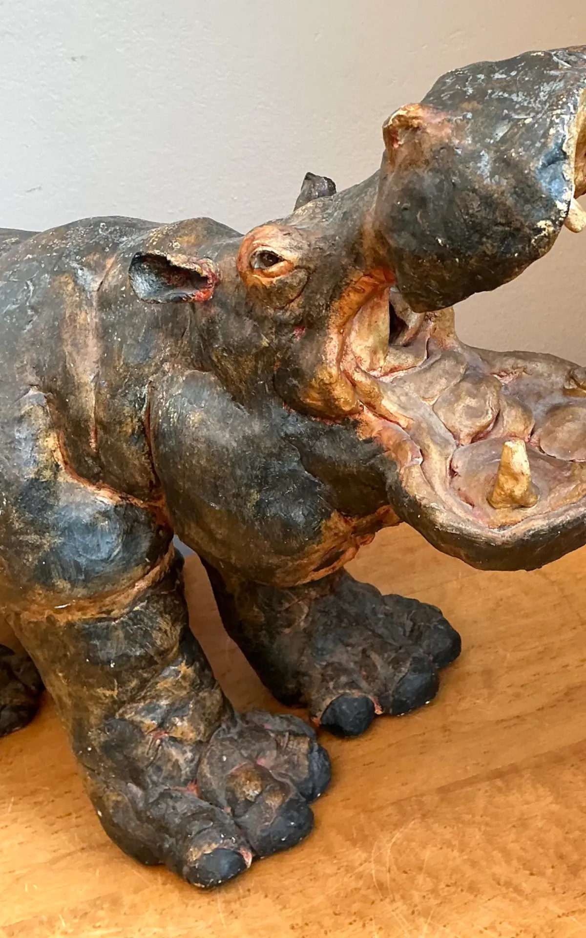 Vintage Boho Slab Built Ceramic Hippo - Back view