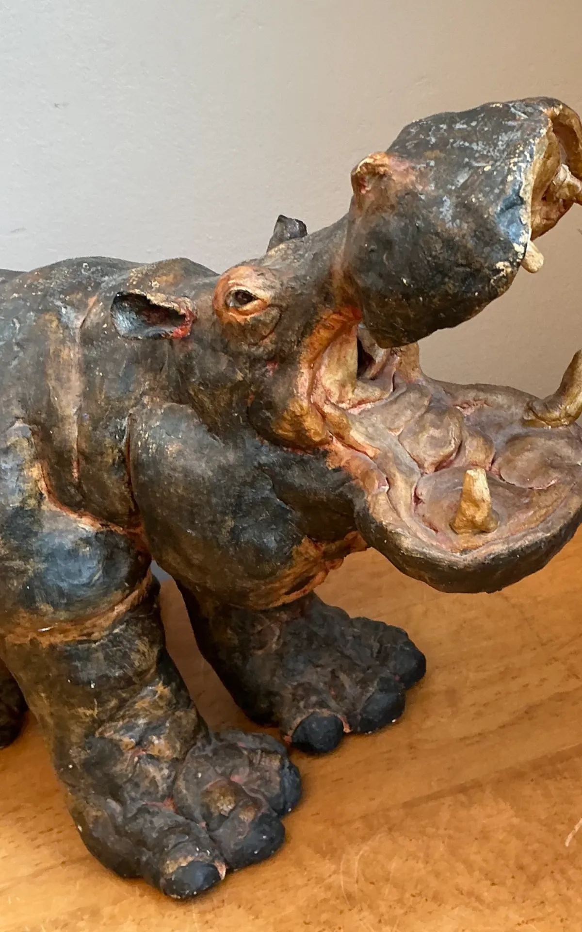 Vintage Boho Slab Built Ceramic Hippo - Top view
