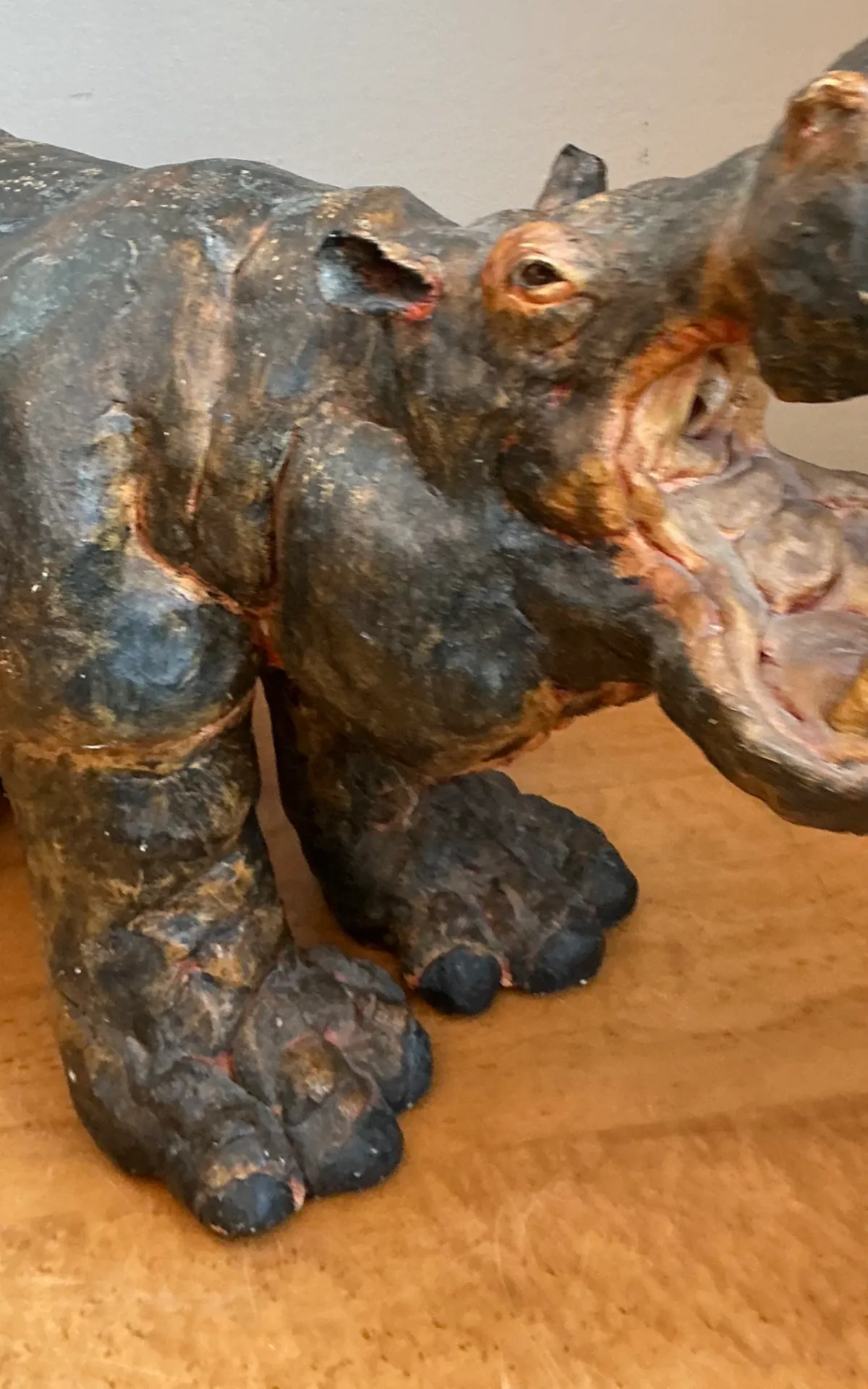 Vintage Boho Slab Built Ceramic Hippo - Bottom view