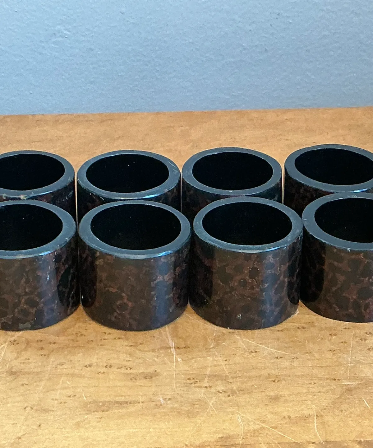 Vintage Tortoiseshell Style Napkin Rings - Set of 8 - Top view